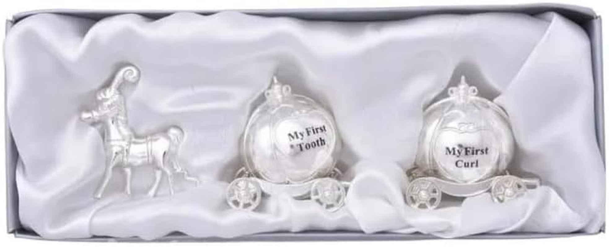 Baby Tooth Keepsake Box First Curl Girl Boy Christening Gifts Silver Carriage