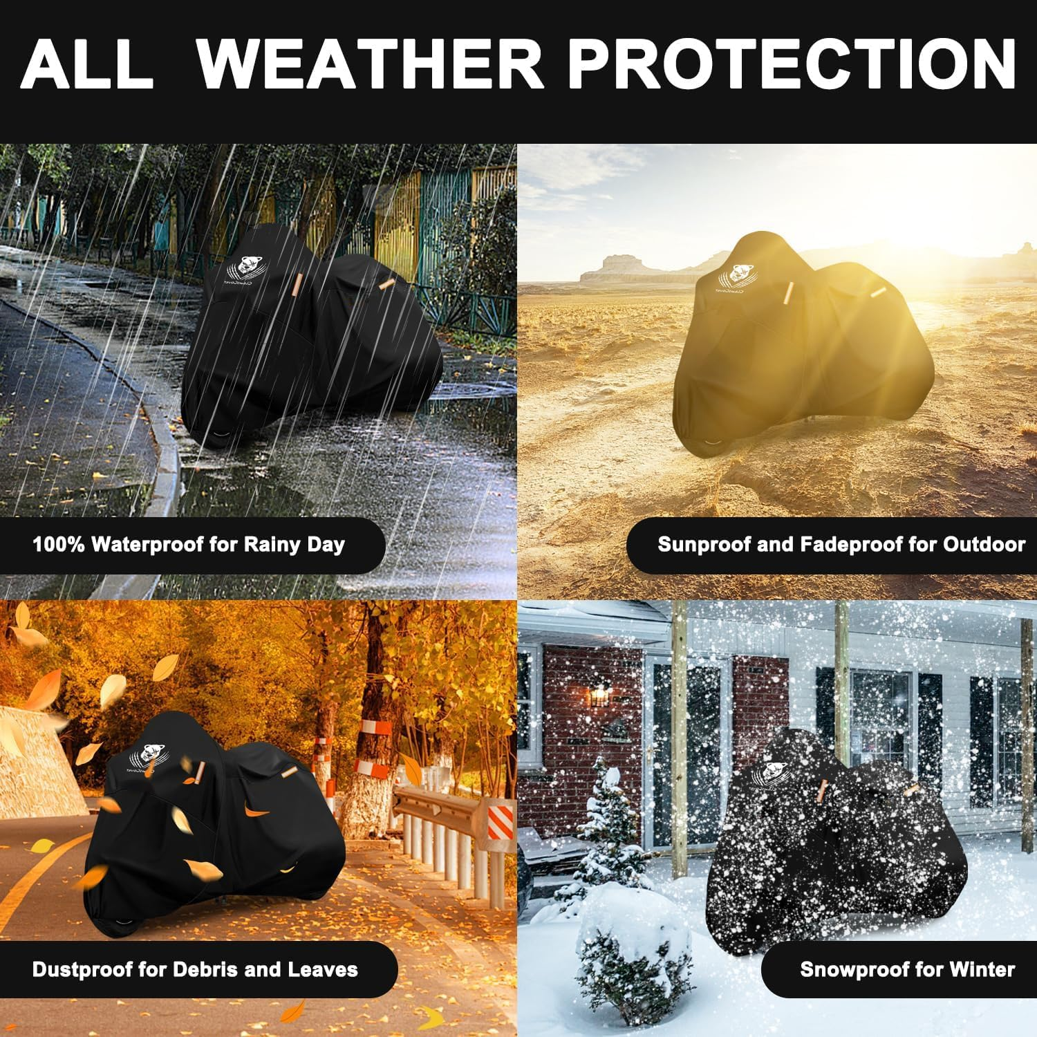 Clawscover 116" XXXL Motorcycle Covers Waterproof Outdoor,Heavy Duty Fadeless 420D Polyester Cloth All Season Anti-Uv Touring Scooter Cover Accessories,For Harley Davidson Honda Kawasaki Yamaha Suzuki image number 6