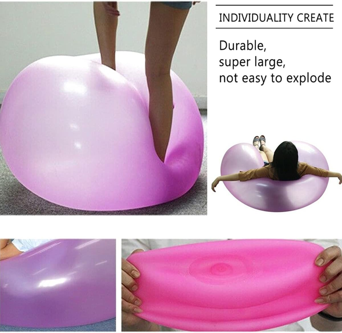 47 Inch Giant Water Bubble Ball, Inflatable Water-Filled Ball Soft Rubber Ball for Outdoor Beach Pool Party Large (Purple) - Purple image number 5