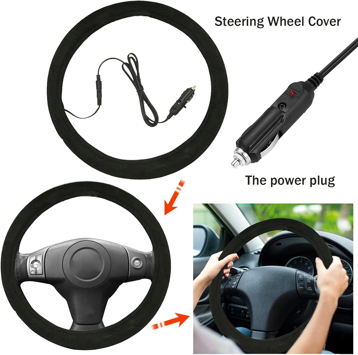 RAYWE Auto Heated Steering Wheel Cover Universal Size Quickly Heating Driving Hands Warmth Steering Wheel Protection Cover