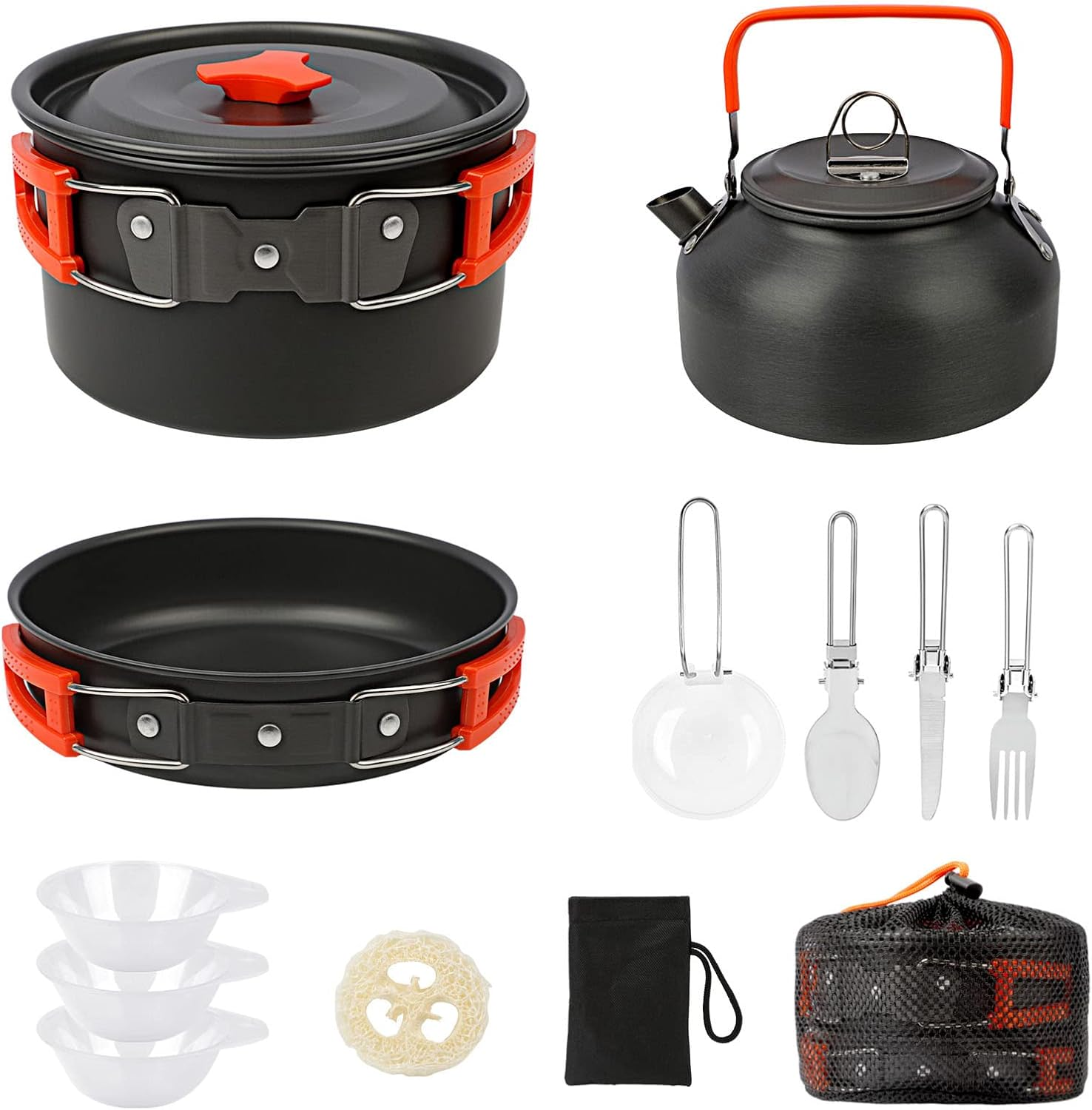 13Pcs Camping Cookware Set, VIPITH Outdoor Camping Kitchen Set Camping Accessories Cooking Pots and Pans Kettle Set Portable Camping Cookware Mess Kit for 2-3 Person Outdoor Picnic Hiking image number 2