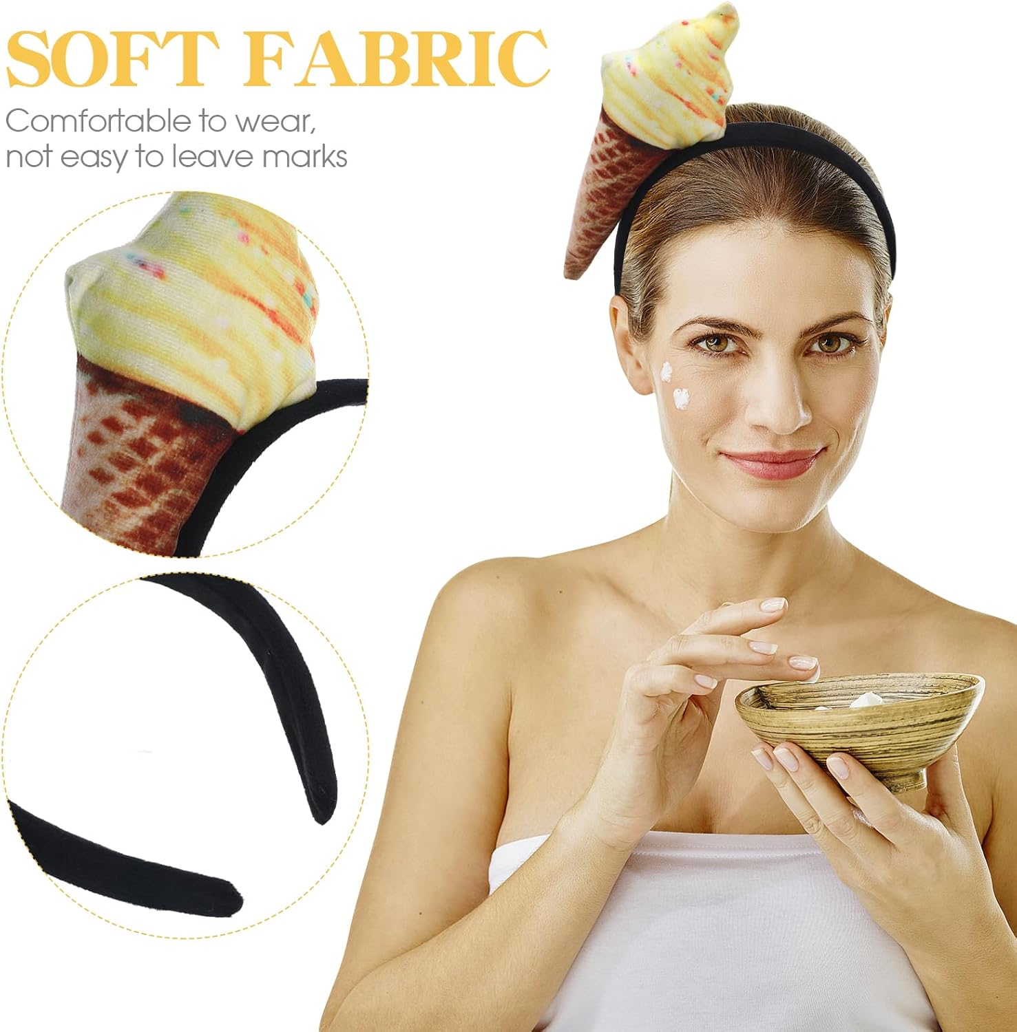 Beavorty Makeup Headband, Ice Cream Headband, Ice Cream Cone Shape Headwear, Unisex for Adults, Mini Food Hat on Headband, Costume, Party Accessories image number 2