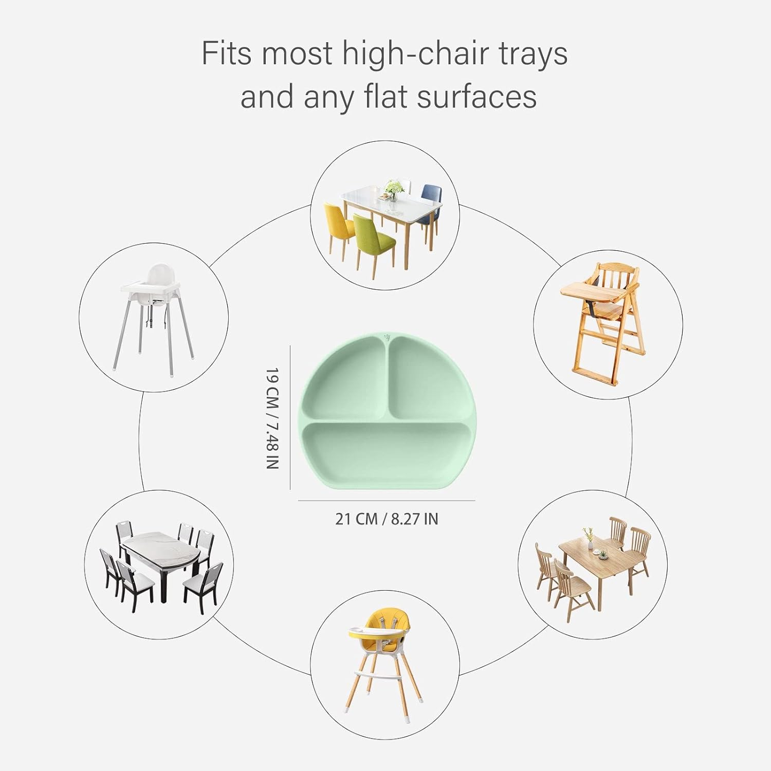 Yooforea Platinum Silicone Baby Suction Plate (Upgraded), Baby Led Weaning Plate, 100% Food Grade Silicone, Non Sticky Stain Resistant by UV Treatment, Dishwasher, Microwave Safe, BPA BPS Free - Tea - Fog image number 4