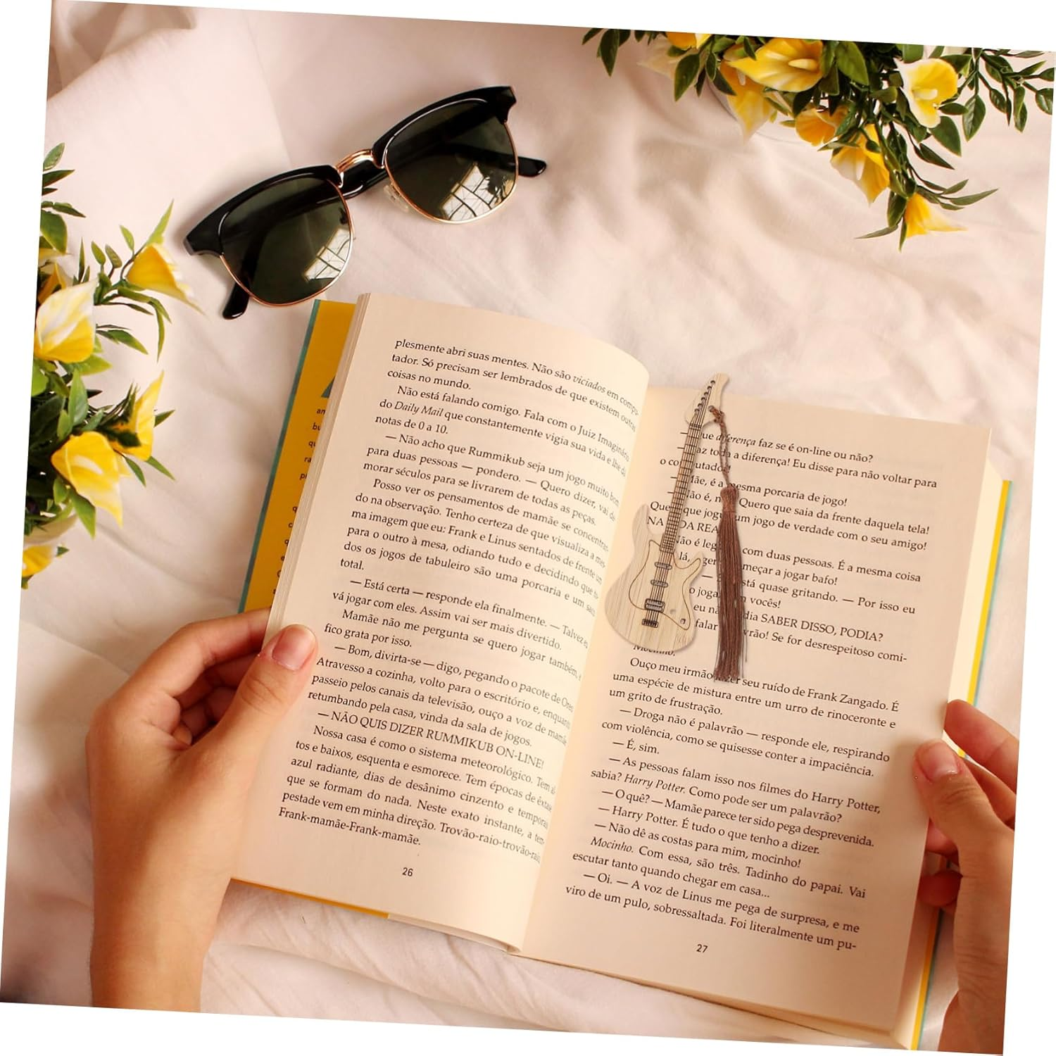 Tofficu 2Sets Bamboo Book Marks Creative Tassels Students Present Guitar Shapebookmark 4Pcs*2 image number 2