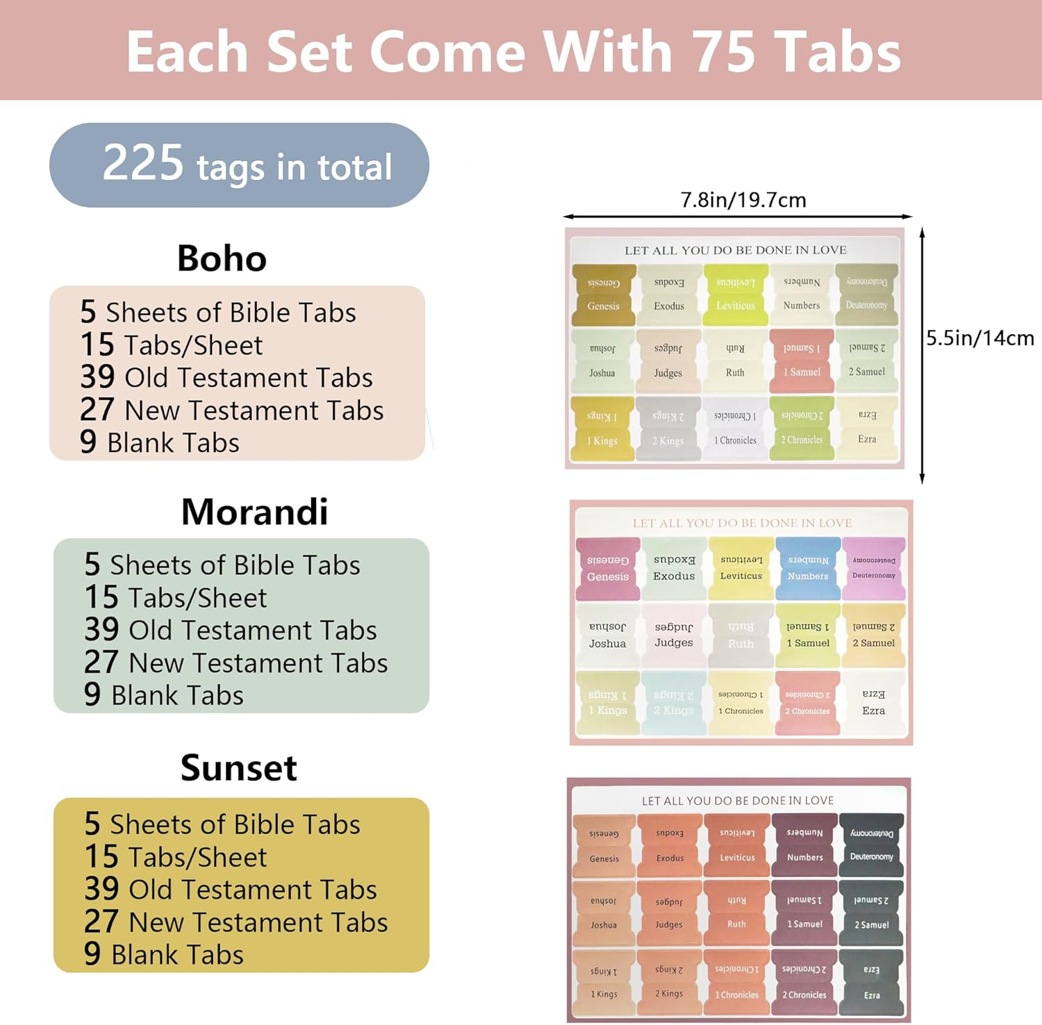 3 Pcs Bible Index Tabs Sets, 225 Laminated Bible Tabs for Women and Men, Bible Dividers on Coated Paper, Large Print Bible Tabs for Study Bible, Protestant and Catholic Bible Tabs image number 5