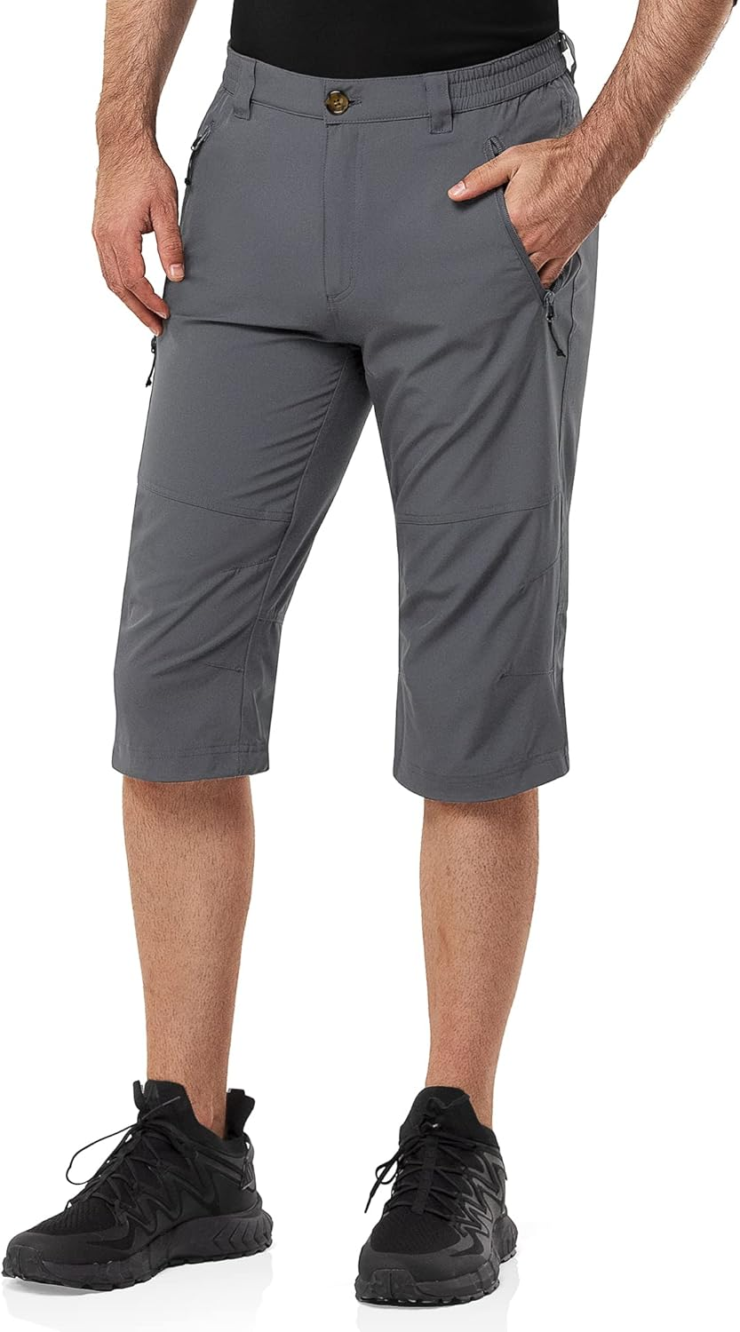 33,000Ft Men'S 3/4 Hiking Shorts Quick Dry Stretch Cargo Shorts UPF 50+ Summer Casual Capri Shorts Outdoor Hiking Pants with Zip Pockets for Travelling
