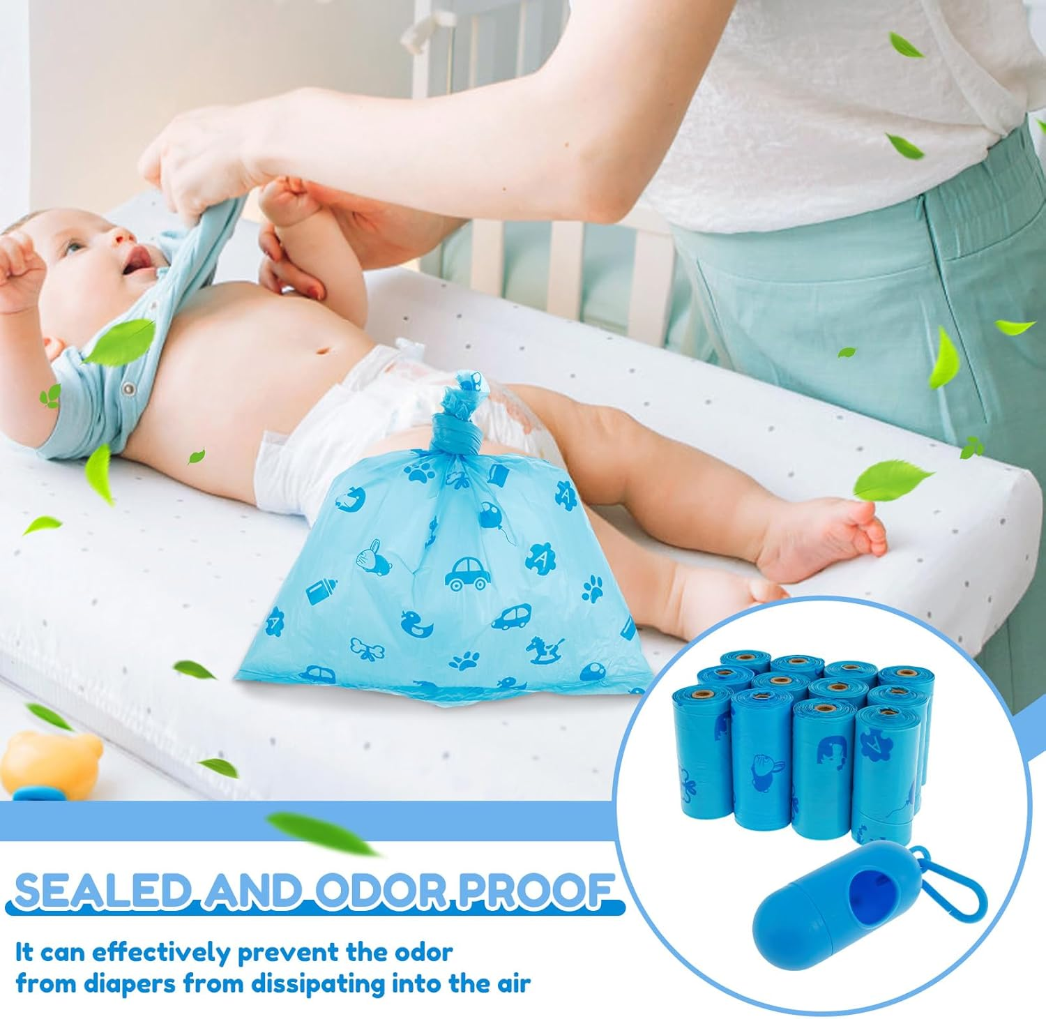 Diaper Bags, 12/16 Rolls, Leakproof, Tear Resistant, Baby Waste & Animal Waste, 180 Bags, Unscented, 1 Count image number 4