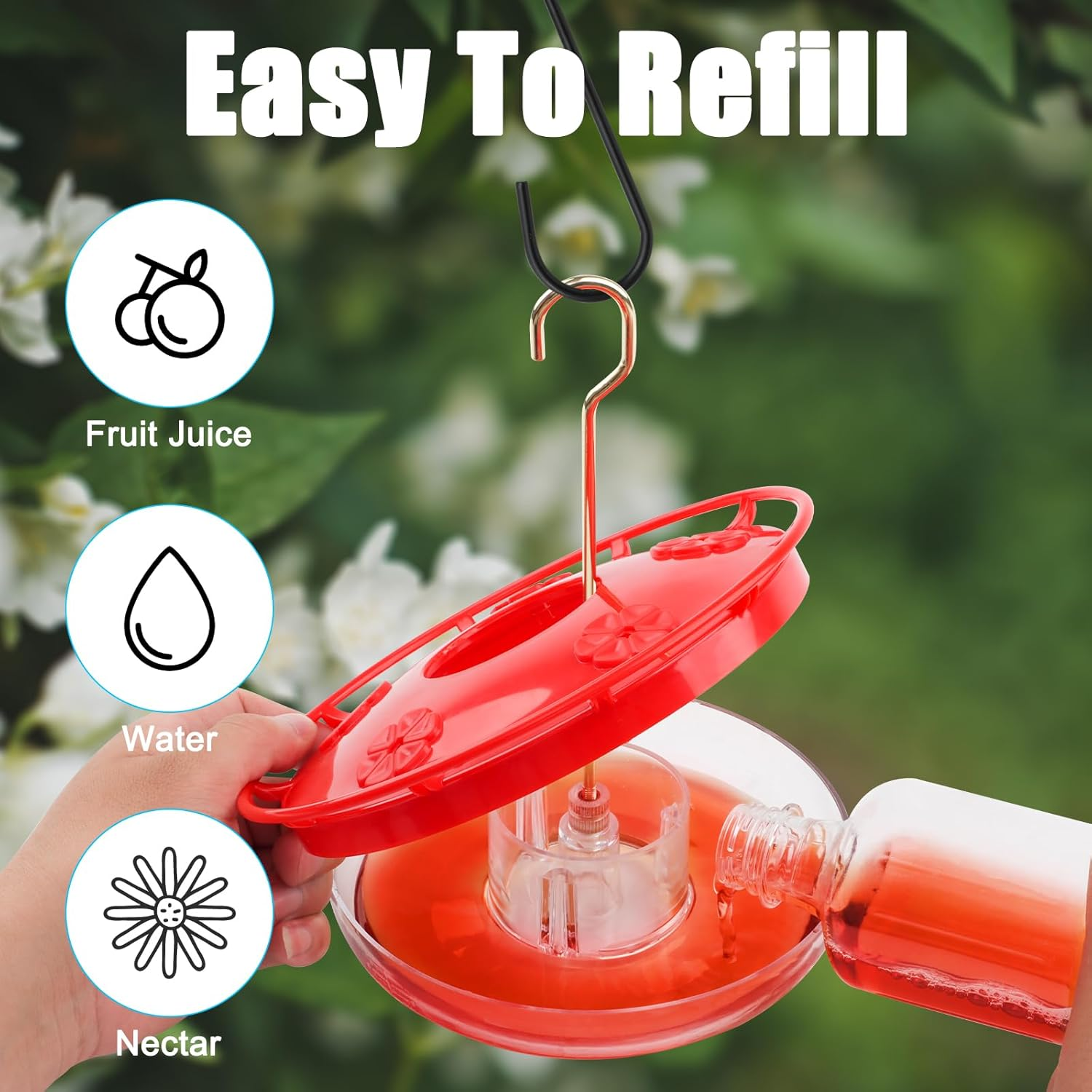 FEED GARDEN 2 Pack 16 OZ Hummingbird Feeders for Outdoor 5 Feeder Ports Ant Bee Proof Leak-Proof Cleaning Brushes Nectar Easy Clean Fill Bird Feeder for Garden Red D&eacute;cor Gifts for Mom image number 6