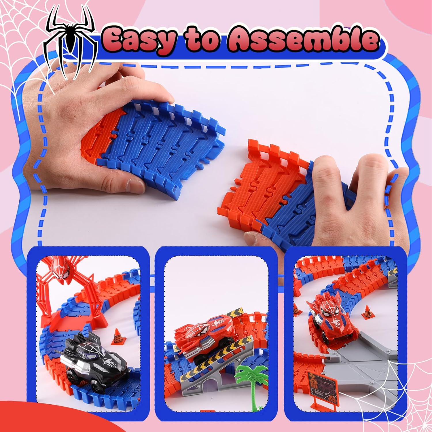 DIY Spider Track Toys 212 Pcs &ndash; Includes 2 Spider Race Cars, Bendable & Flexible Racetrack for Boys and Girls Ages 3 4 5 6 7 9, Creative Building Toy Set, Perfect Spider Gifts & Presents for Kids image number 1