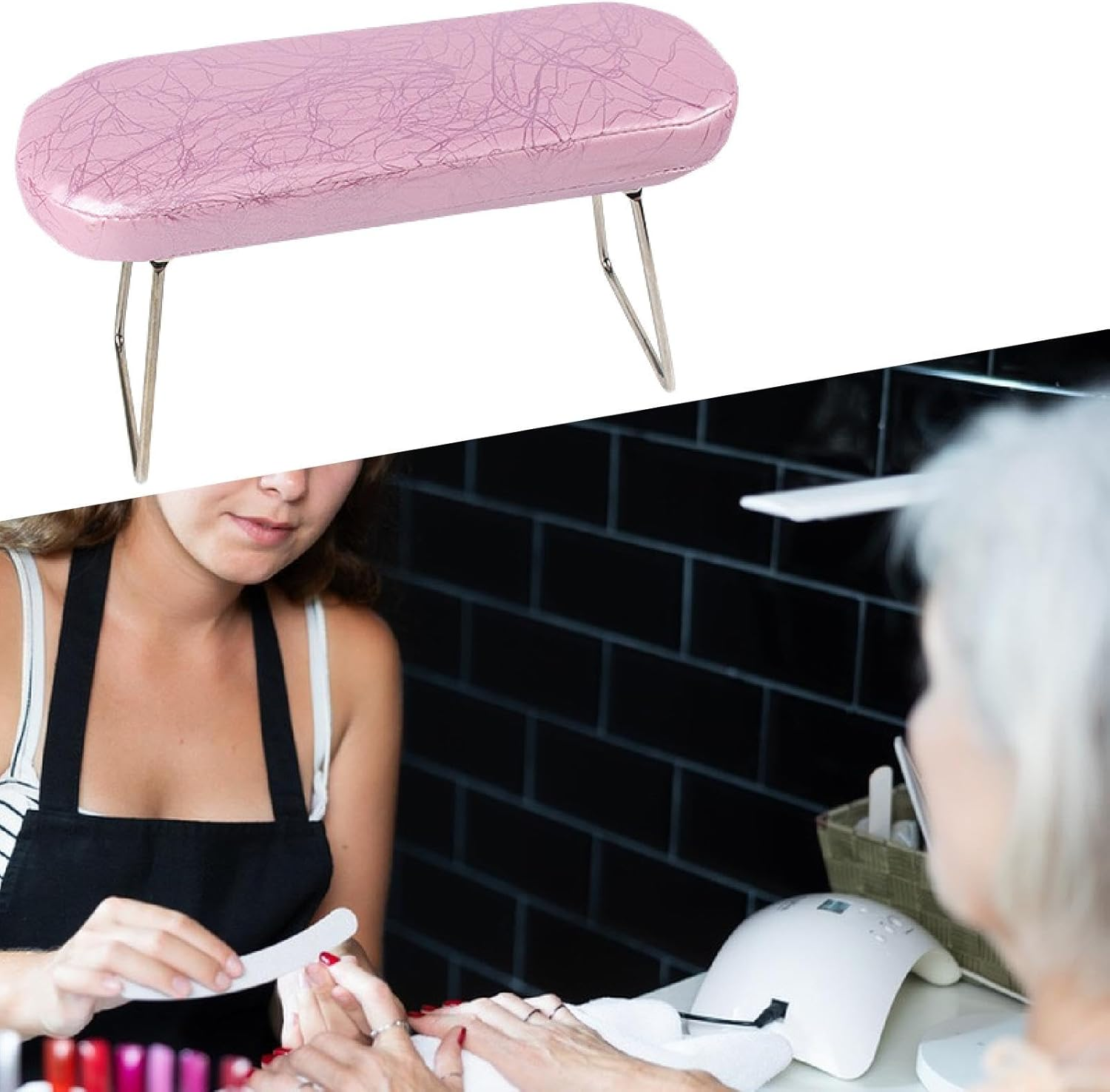 Perfeclan Salon Nail Art Hand Rest Folding Leg Manicure Table Mat Nail Arm Rest Pillow Manicure Tool for Woman Nail Salon Nail Beginner, Pink image number 3