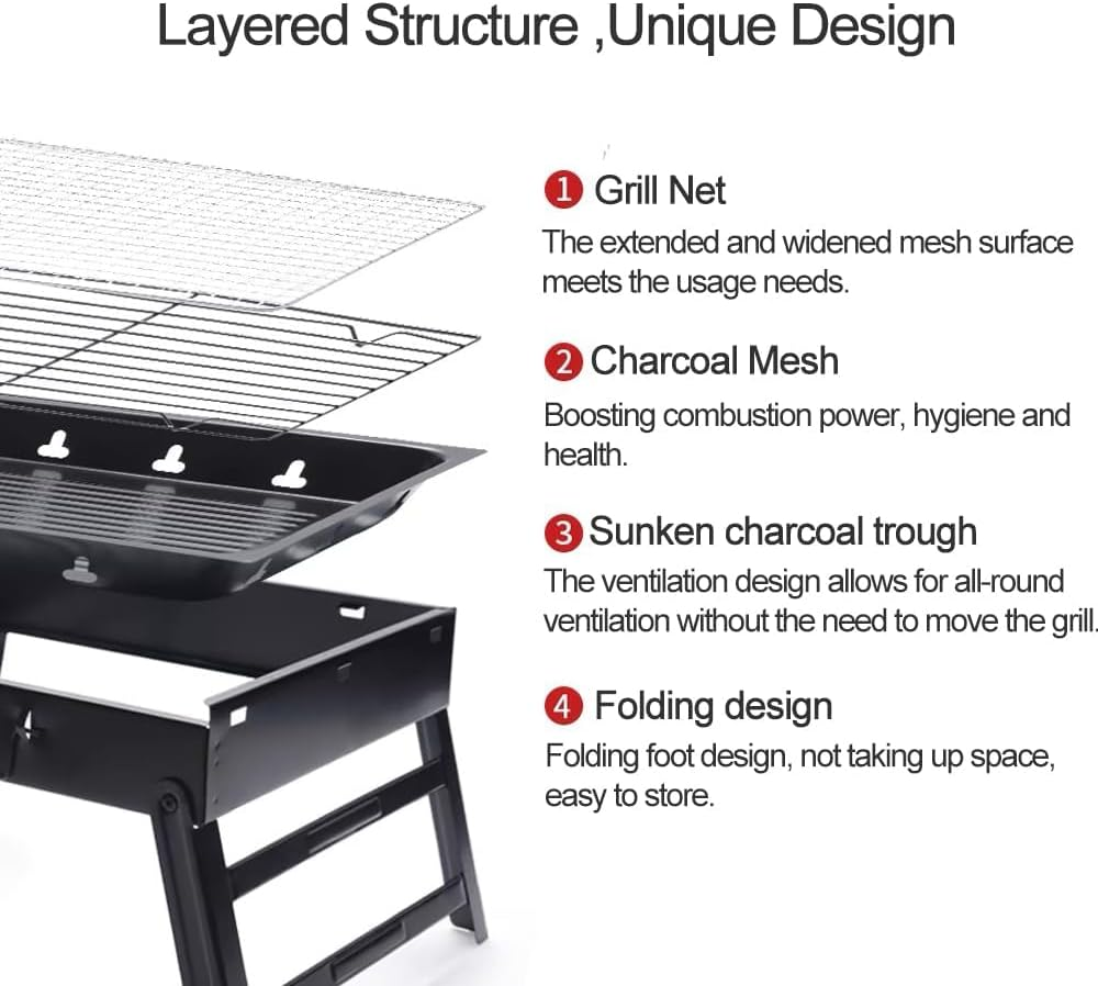 ZERIFAM Stainless Steel Foldable BBQ Grill - Folding Portable BBQ Charcoal Grill Compact Tabletop Mini Small BBQ Grill Outdoor for Travel Backyard Picnic Beach image number 2