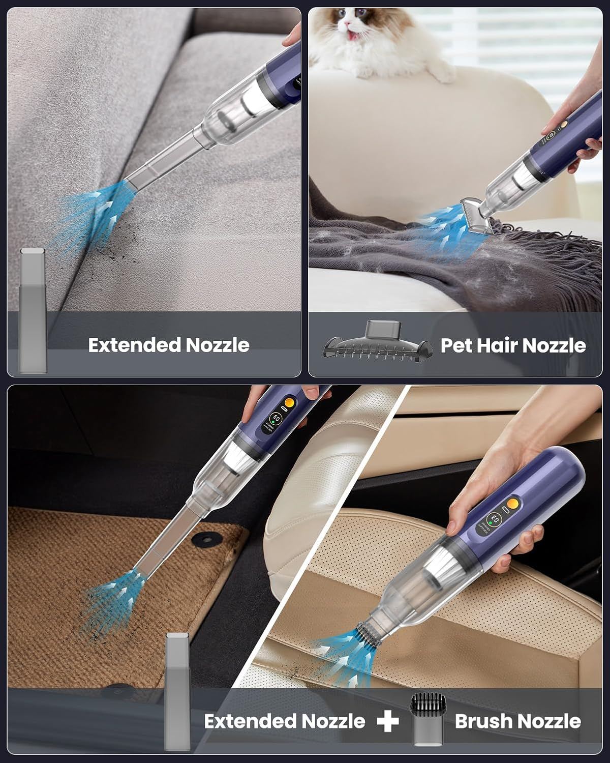 4-In-1 Handheld Car Vacuum Cleaner Cordless,15000Pa Portable Car Vacuum Cleaner with LED Display,Rechargeable Mini Dust Buster for Car, Home, Office Cleaning image number 6