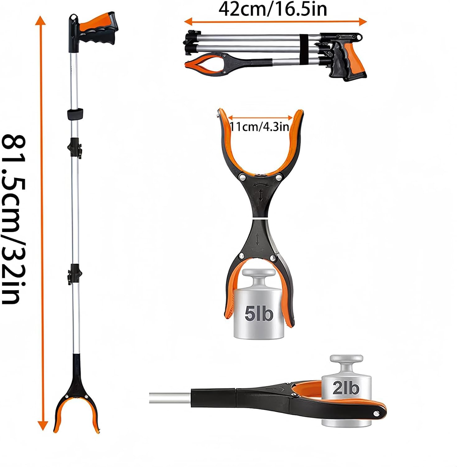 Reacher Grabber Tool, 32"Grabbers for Elderly Lightweight Extra Long Handy Trash Claw Grabber，Mobility Aid Reaching Assist Tool， Garden Nabber, Arm Extension (Orange) image number 1