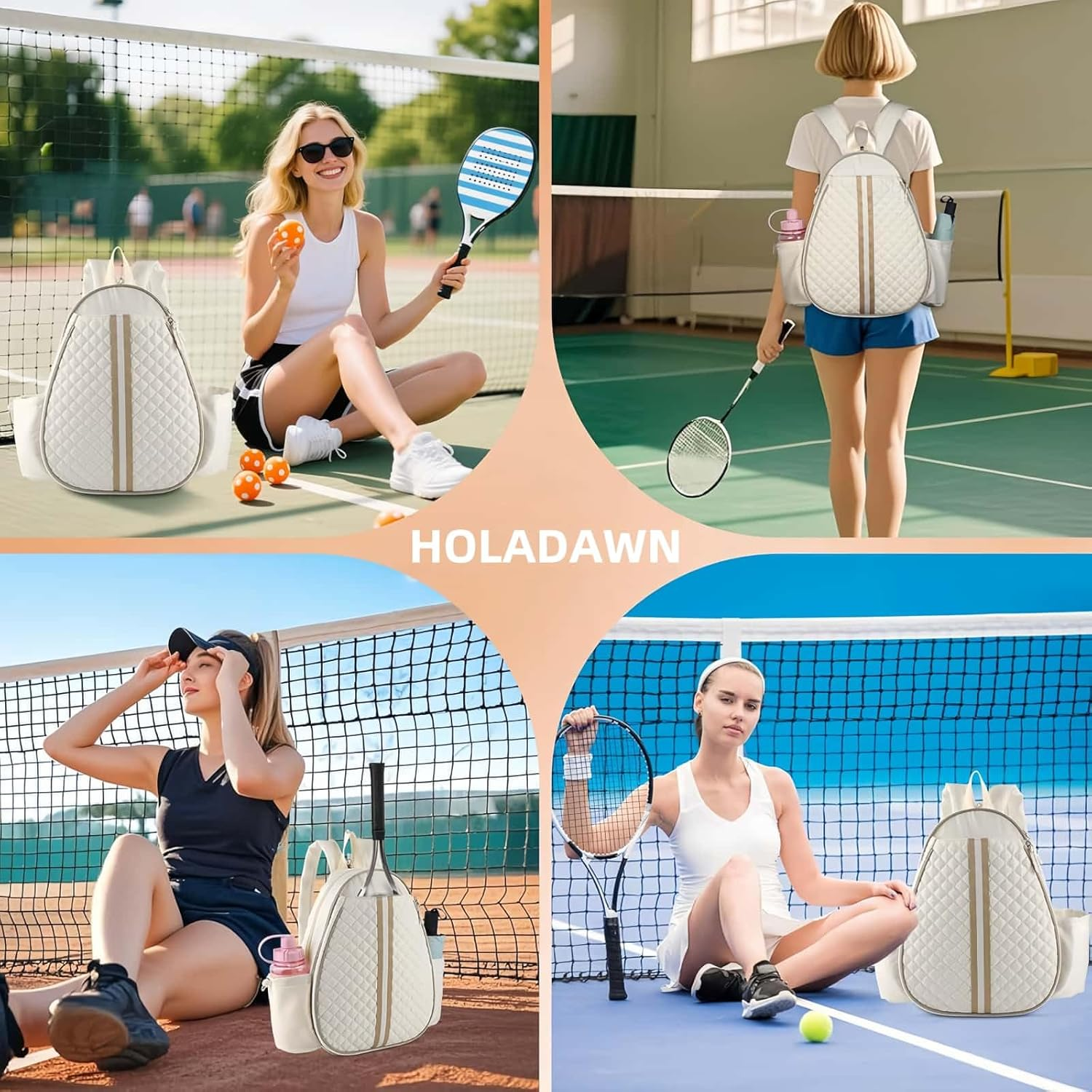 HOLADAWN Tennis Bags for Women & Men, Quilted Tennis Racket Bag Backpack for Tennis Racquet, Pickleball Paddles, Badminton