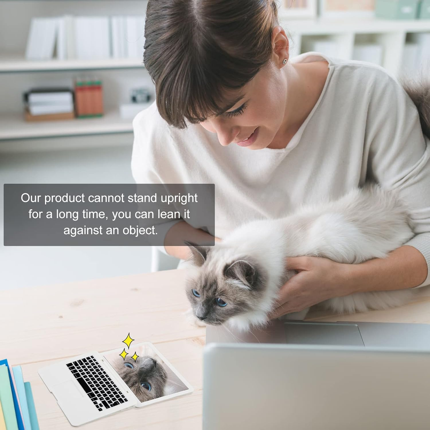 Jetec Mini Cat Laptop Toy Pocket Mirror Cat Laptop 3.7 X 2.5 Inch Tiny Fake Computer Compact Mirror for Dollhouse Pet Travel Makeup Decoration(White)