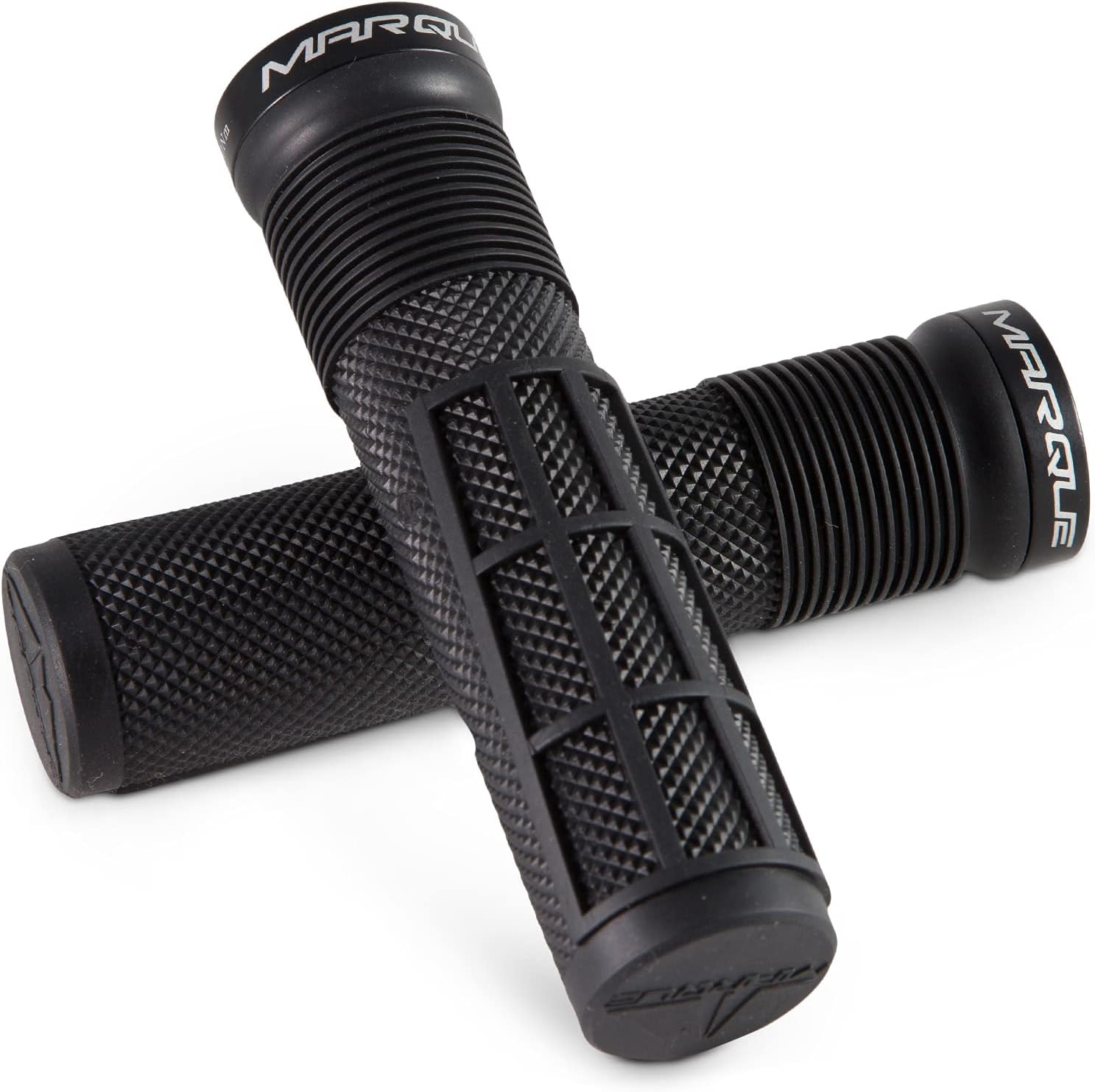 MARQUE Race Mountain Bike Handlebar Grips &ndash; Single Lock-On Ring Collar MTB and BMX Bicycle Handle Bar with Non-Slip Grip, Knurly Gritty Pattern and Half Waffle Pattern