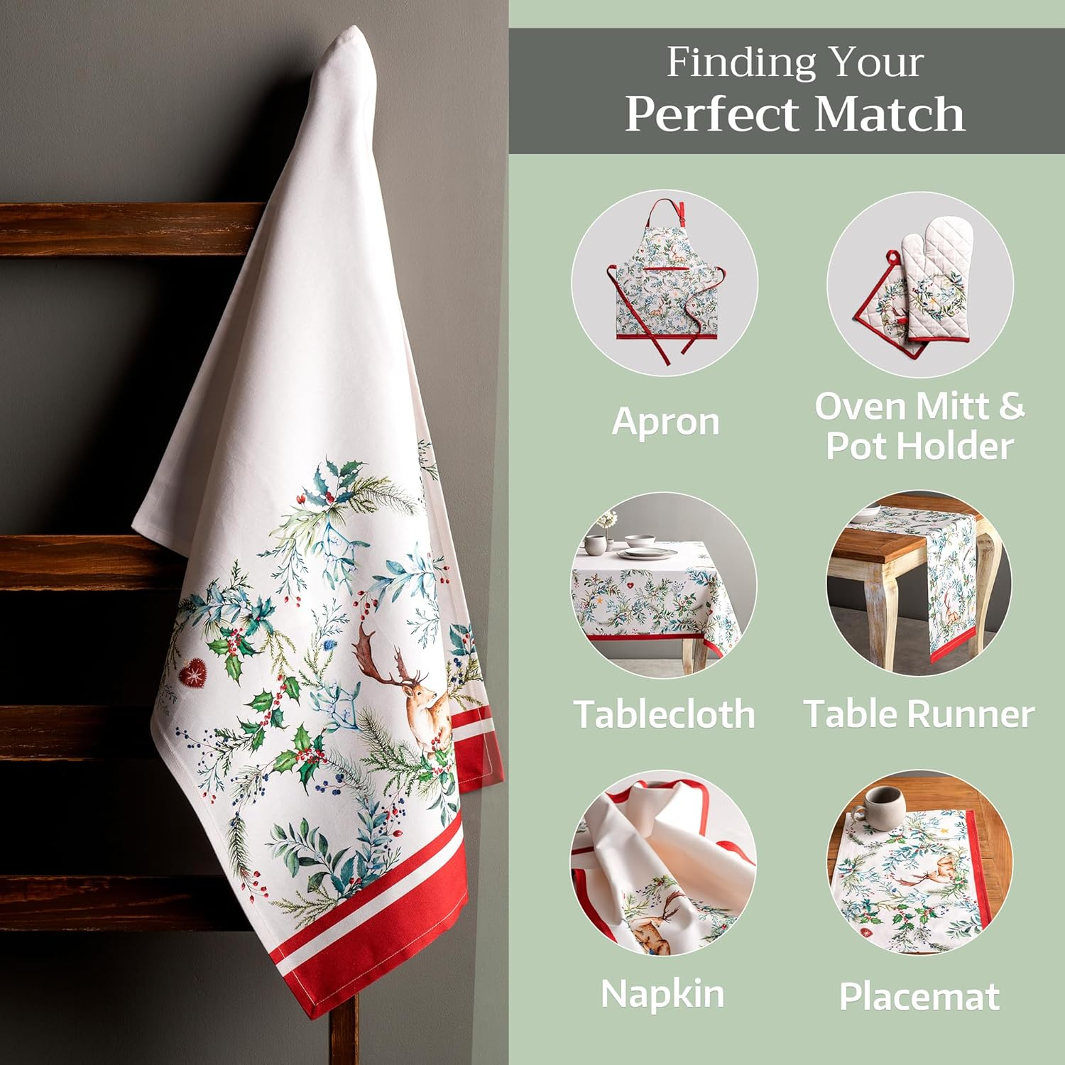 Maison D'Hermine Kitchen Towels Set of 3 100% Cotton 27.50" X 20" Reusable Cloth Tea Dish Towels Absorbent with Hanging Loop for Kitchen, Home, Dining, Cocktail Parties (Holly Time) image number 6