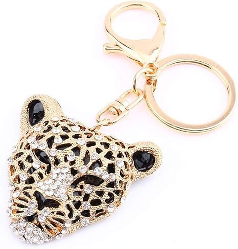 Leopard Bag Pendant, 2&times;1.97 in Leopard Charm, 1PC Gold Rhinestone Keychain Cute Cheetah Head Purse Key Ring Chain Sparkling Crystal Charming Decoration Adornment for Wallet Handbags Lady Girlfriend image number 4