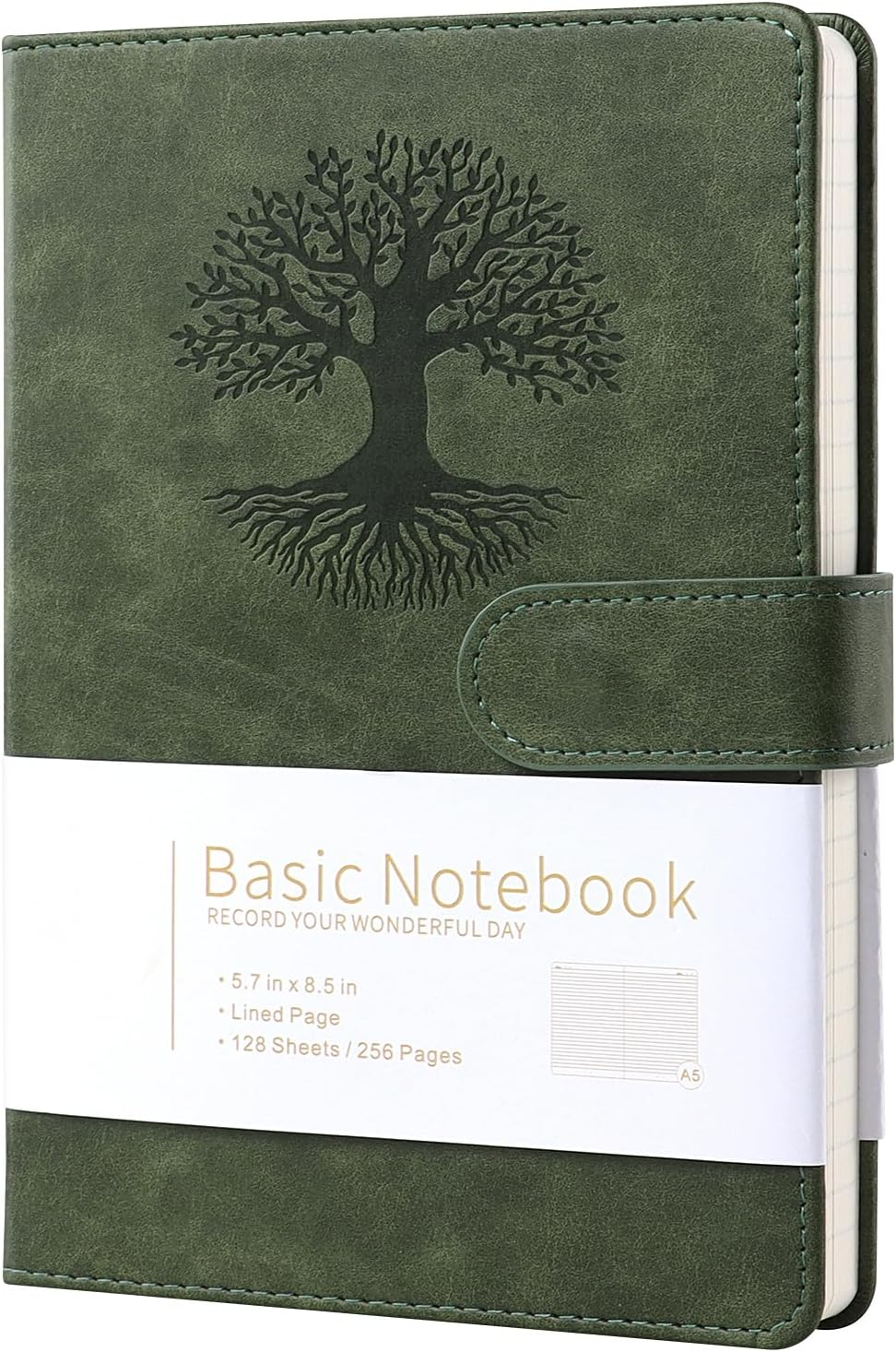A5 Lined Journal Notebook with Tower Buckle, 256 Pages Leather Hardcover Notebook for Personal Writing, Study, Office, Travel Records(Dark Green) image number 2