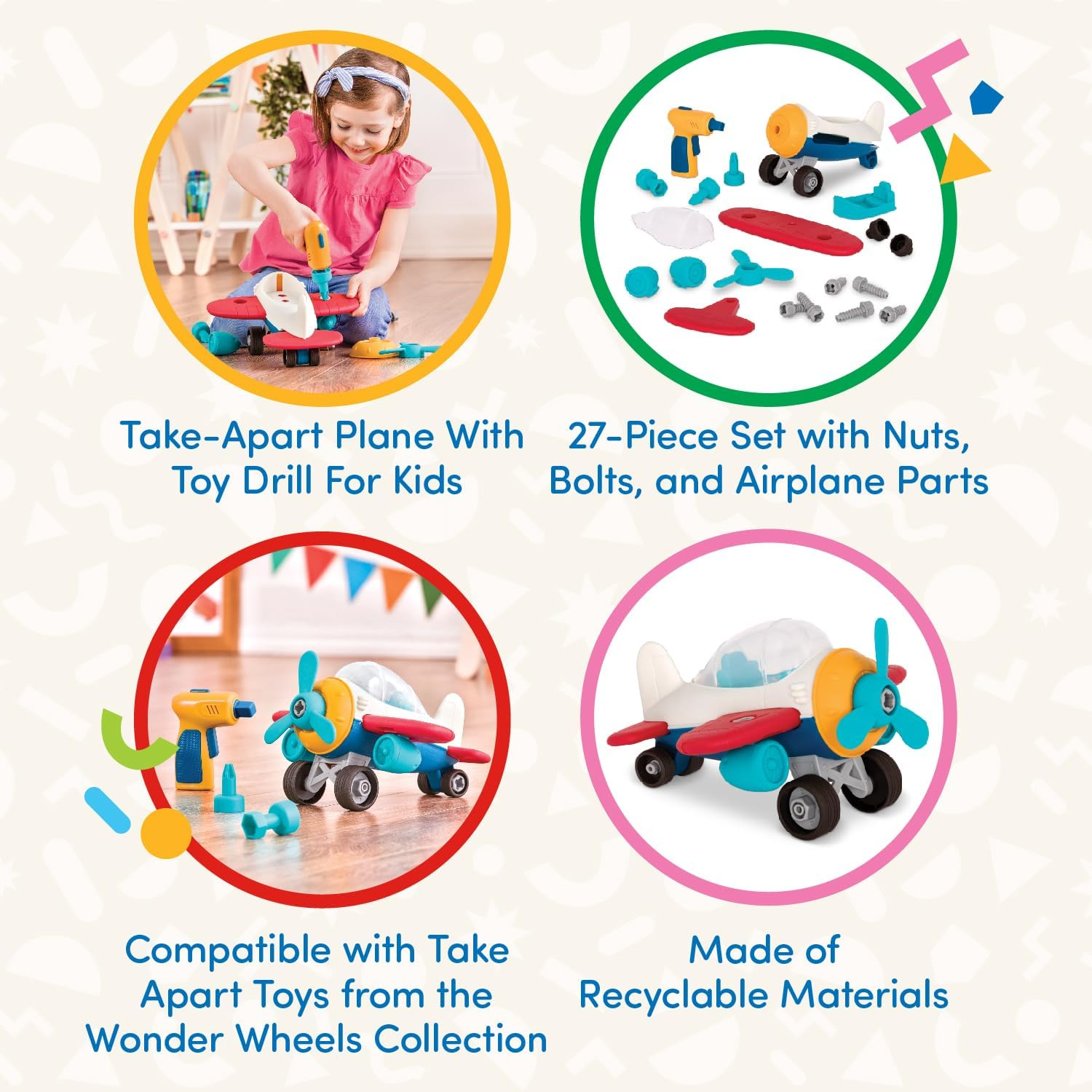 Battat Wonder Wheels by &ndash; Take-Apart Airplane &ndash; Toy Plane with Drill for Kids &ndash; STEM Toy &ndash; Developmental Benefits &ndash; 3 Years + &ndash; Take-Apart Airplane image number 5