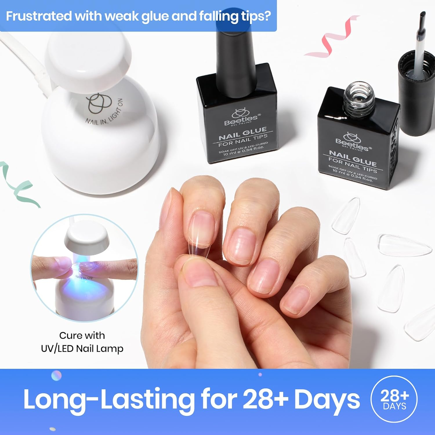 Beetles 9 in 1 Gel Nail Glue for Acrylic Nails Tips, 2 Pcs 10Ml Super Strong Nail Glue for Clear False Nails Tips Base Coat Rhinestones Blooming Art Gel Long Lasting U V Light Cure image number 3