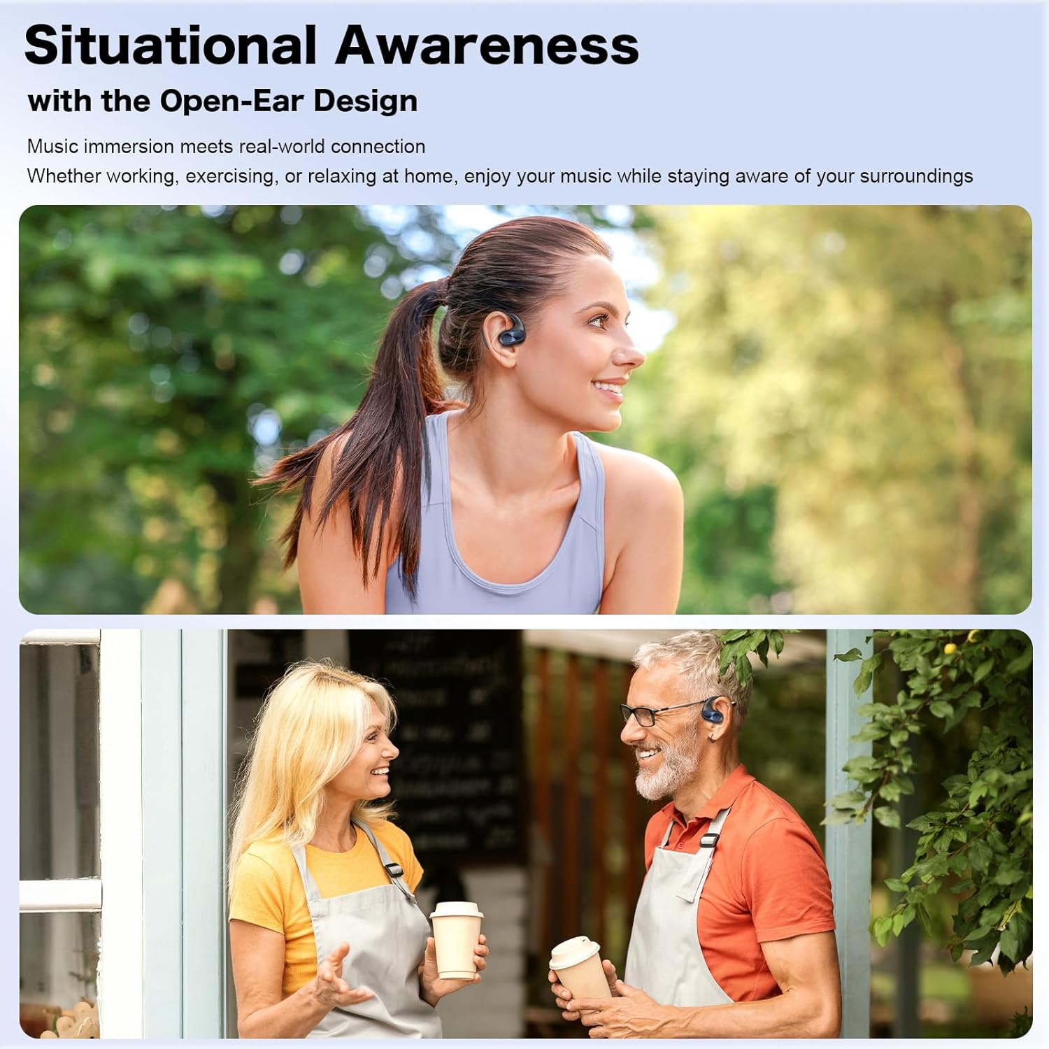 KIM HOST 020 Open Ear Headphones,Bluetooth 5.3 Earbuds Stereo Deep Basswith Earhooks, 55H Playtime, Crystal Clear Calls, Sweat Resistant Open Ear Wireless Earbuds for Workout/Running（Black）