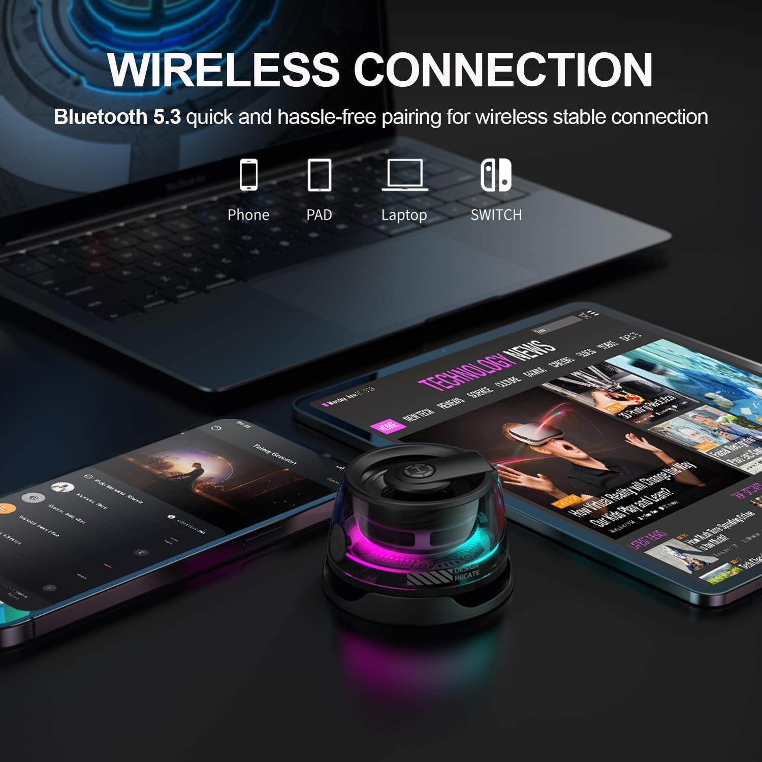 Edifier G200 Magnetic Bluetooth Speaker, 5W Mini Speakers Wireless with Bluetooth 5.3, RGB Light, Game Mode, 7H Playtime, Portable Phone Stand for Iphone, Travel, Golf Cart - Black image number 2