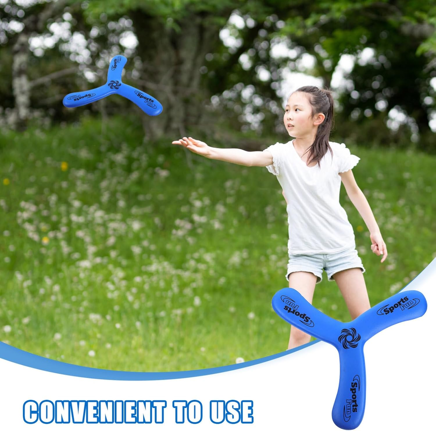 VANZACK Fast Catch Boomerangs, Returning Boomerangs Sports Boomerangs Three Prong Boomerangs Outdoor Sports Throw Catch Toy Flying Toy, Blue image number 2