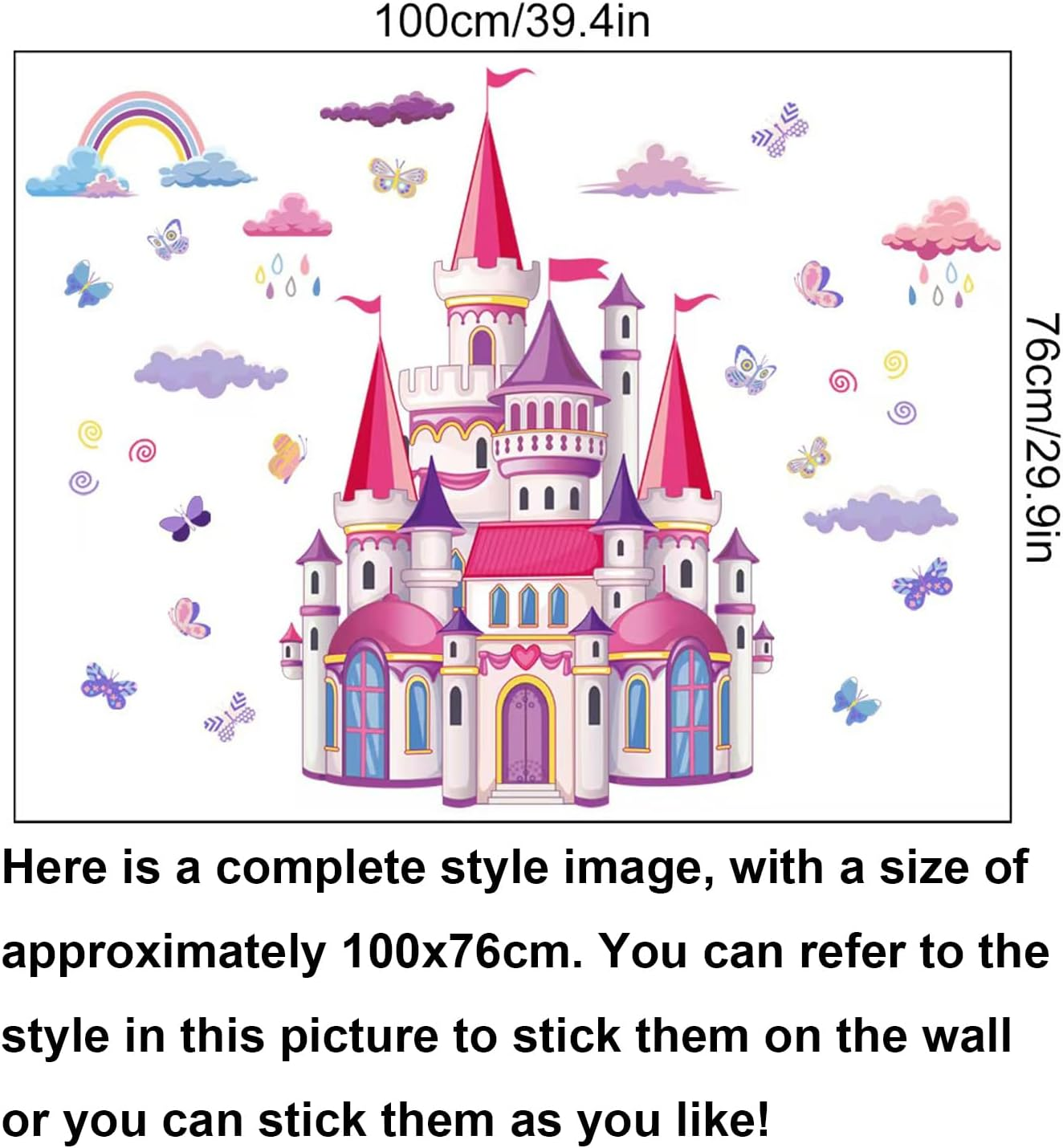 Castle Wall Stickers Room Decor, Rainbow Cloud Fairy Tale Princess Castle Wall Stickers Removable Wall Murals Peel and Stick Kids Toddler Wall Art Wallpaper Living Room Nursery Playroom image number 2