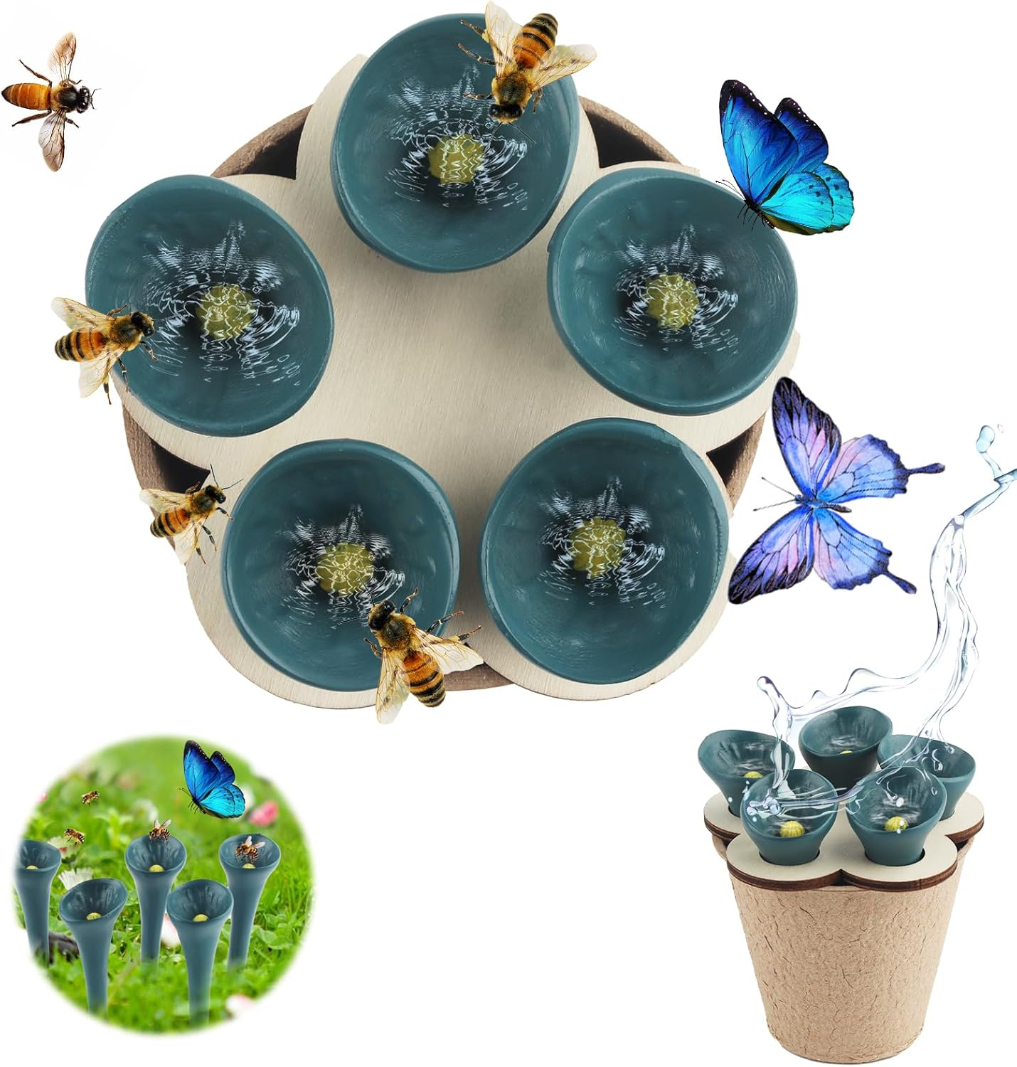 5 X Bee Insect Drinking Cups, Colourful Bee Insect Drinking Cup, Bee Cup, Thirsty Pollinators Need Drinking Water, Bees Need Safe Drinking Places (Yellow)