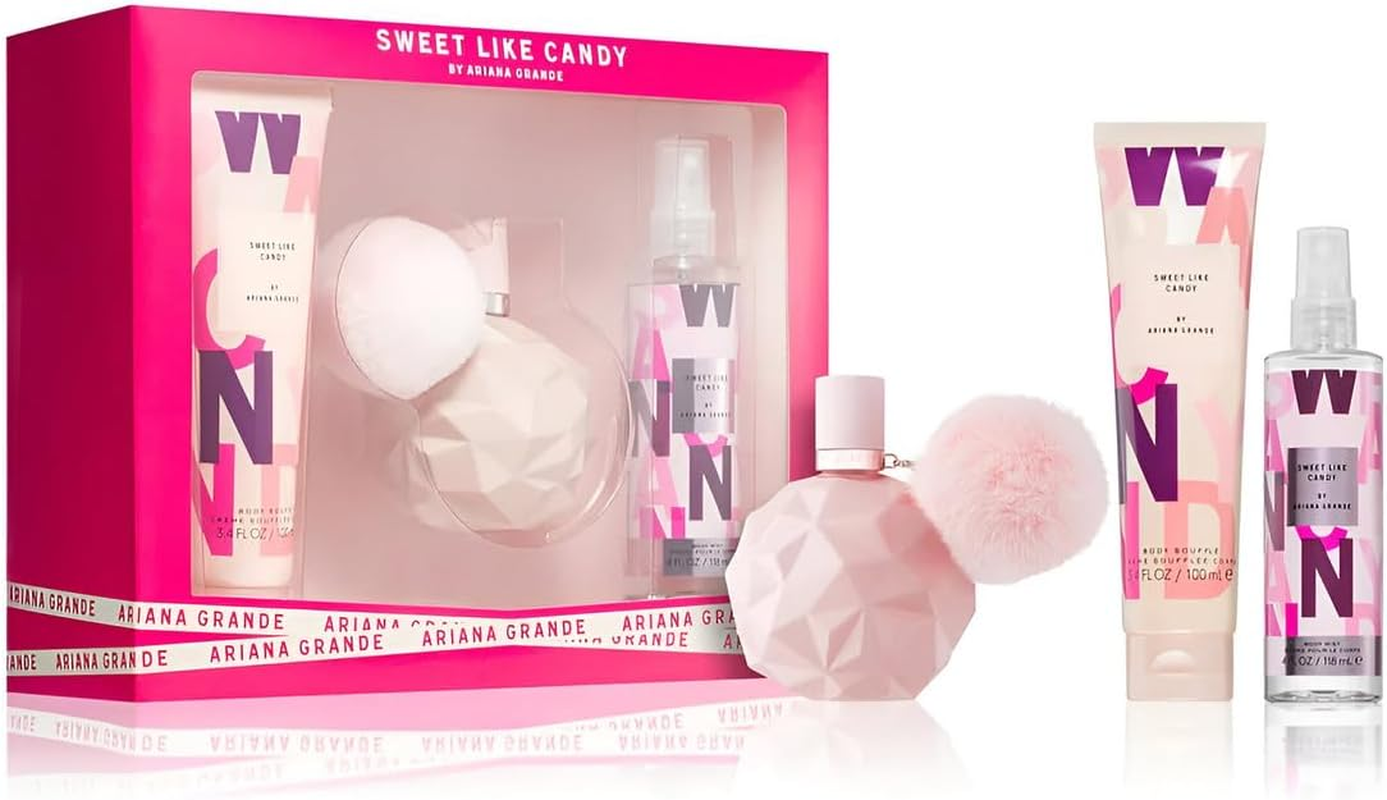 Sweet like Candy by Ariana Grande for Women - 3 Pc Gift Set 3.4Oz EDP Spray, 3.4Oz Body Souffle, 4Oz Body Mist