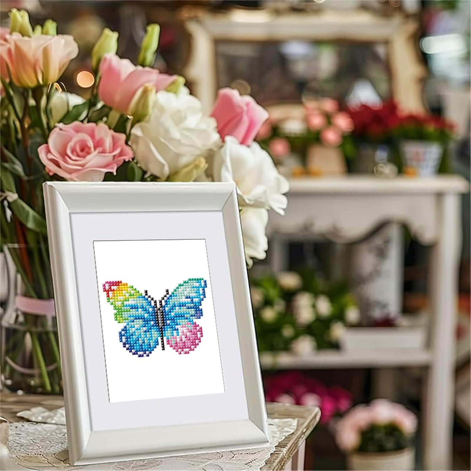 Haocy 12Pcs Small Flower Diamond Art Kits for Adults,Mini Flowers Diamond Painting Kits Quick Gem Art for Beginner,1-Hour Postcard-Style,Paint by Diamond Mosaic,Home Wall Decor (Butterfly) - Bird image number 3