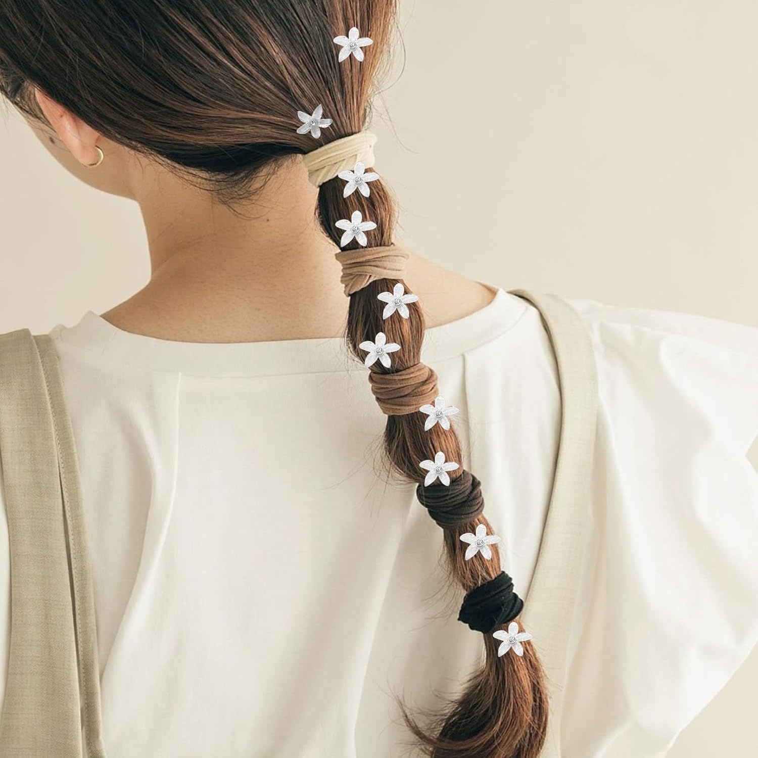 Pack of 10 Flower Hair Clips, Small Hair Clips, Girls' Hair Accessories with Rhinestones, Small Accessories Hair Clip, Flower Hair Accessories, Orchid Hair Clip Set, for Girls and Women (White) image number 6