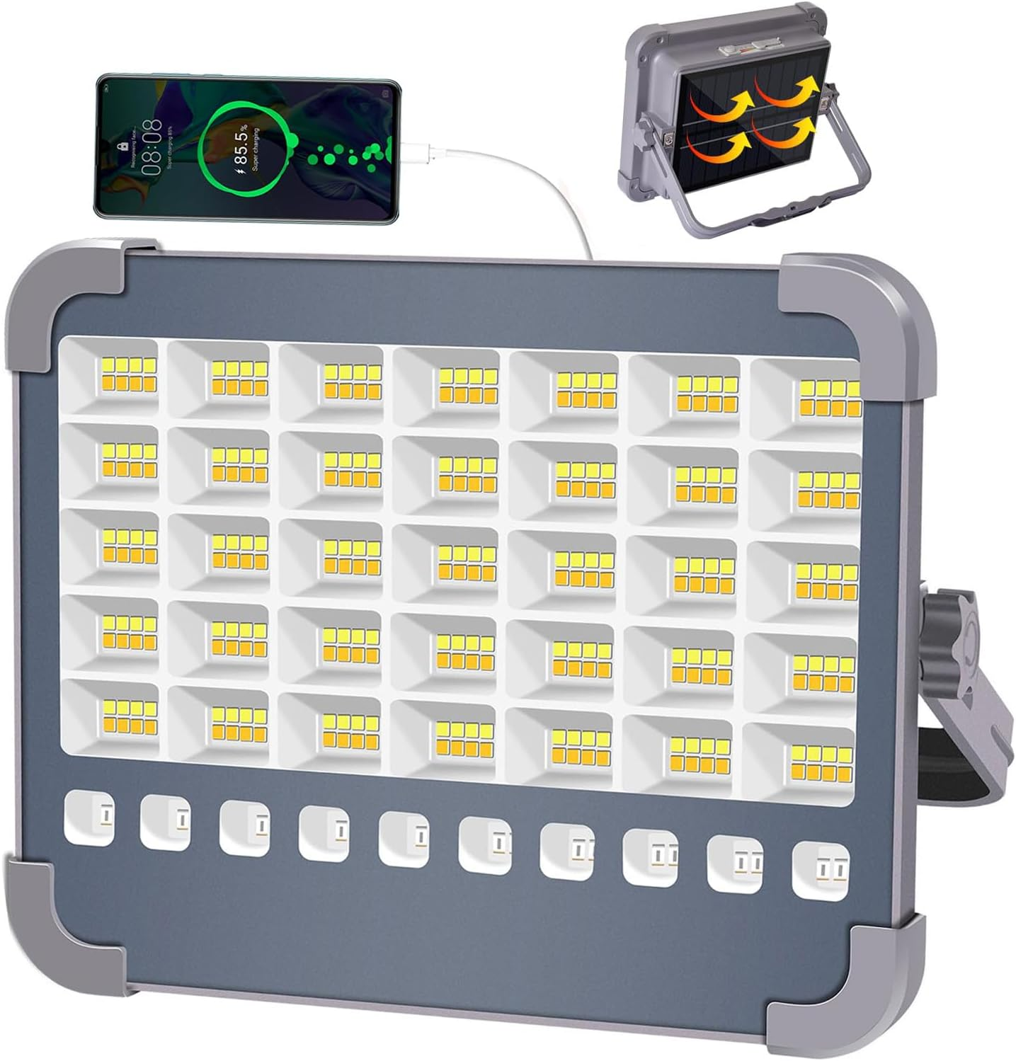 LED Solar Work Light 100W Portable Worklights with 5Modes Rechargeable Flood Light Waterproof Outdoor Working Lamp for Camping Garage Car Repairing Construction Site Lighting image number 5