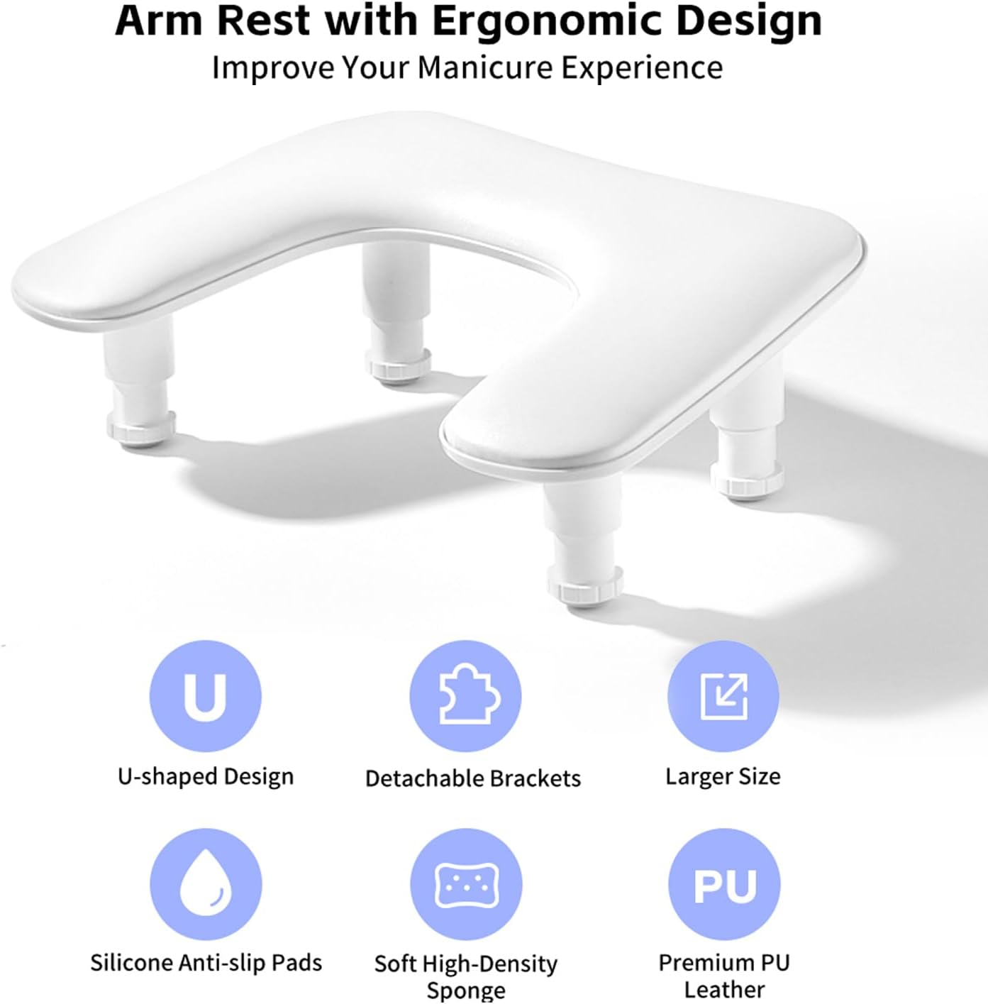 REASOR Adjustable Height Arm Rest for Nails,15&deg; Tilted Design, PU Leather Memory Foam Cushion, Ideal for Nail Technicians and Nail Care, Large Bottom Space, Fits 90% of Nail Dryers, Portable and Easy to Store image number 6
