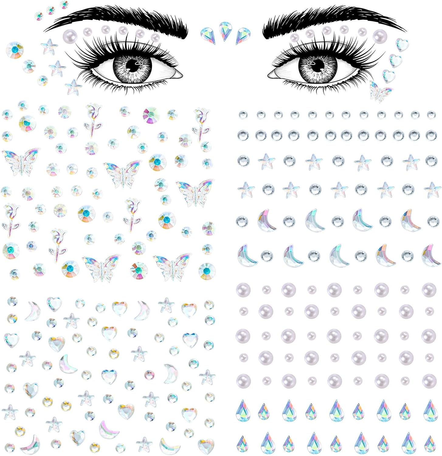 Face Gems Self-Adhesive Rhinestones Stickers for Makeup Eyes, Star Eye Body Stickers Acrylic Crystal Pearls Tattoos for Women Girls image number 3