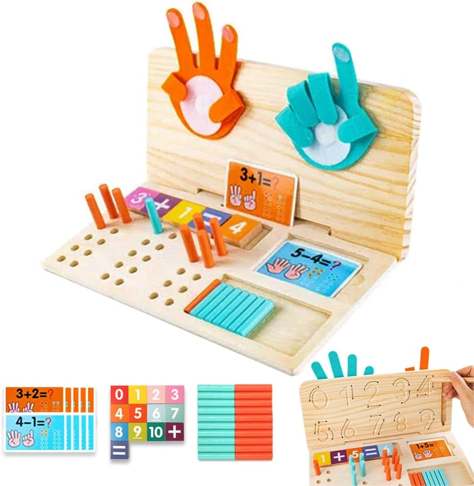 Montessori Math Learning Toy for Kids &ndash; Wooden Educational Counting Set with Double-Sided Board, Number Blocks, 20 Pcs Counting Sticks, 10 Pcs Flashcards, Holder & Pen - Preschool Learning Activities
