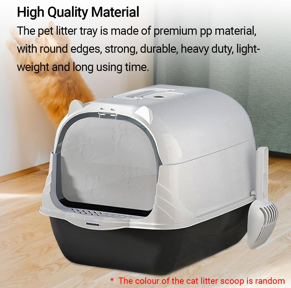 AIMALL Oversized Enclosed Cat Litter Box with Flip-Top Lid, Detachable Splash-Proof Covered Toilet for Cats with Dual-Entry Door, Handle, and Scoop &ndash; Blue+Yellow, Purple, Black - Purple image number 5