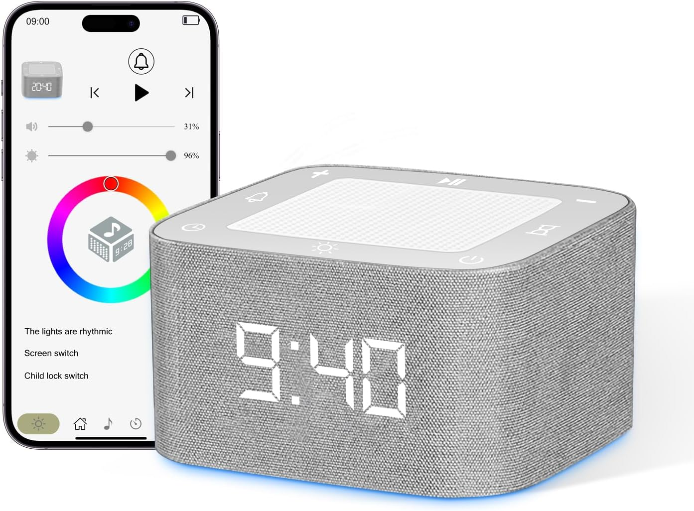 WEKUBA White Noise Machine & Alarm Clock 2-In-1，32 Soothing Sounds, 8 Night Lights, App Control, USB Rechargeable, for Adults & Baby，Usb Rechargeable, Portable Sound Machine for Home, Travel image number 3