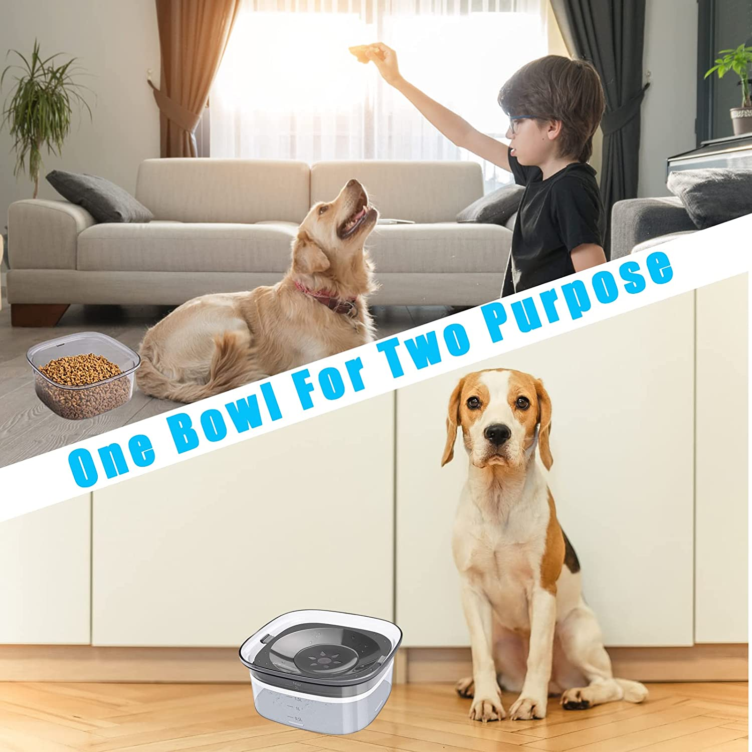70Oz Dog Water Bowl 2L No Spill Large Capacity Slow Water Feeder, Spill Proof Transparent Pet Dispenser Vehicle Carried Travel Slow Drinking Bowl for Dogs,Cats image number 2