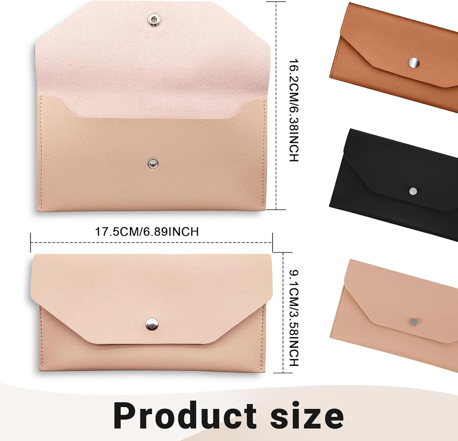 JOWILIN 3 Pcs Cash Envelopes Bag, PU Leather Cash Money Pouchs, Reusable Cash Budget Wallet, Money Envelopes for Birthday, Wedding, Graducation, Holidays, Spring Festival (Black, Pink, Brown) image number 1