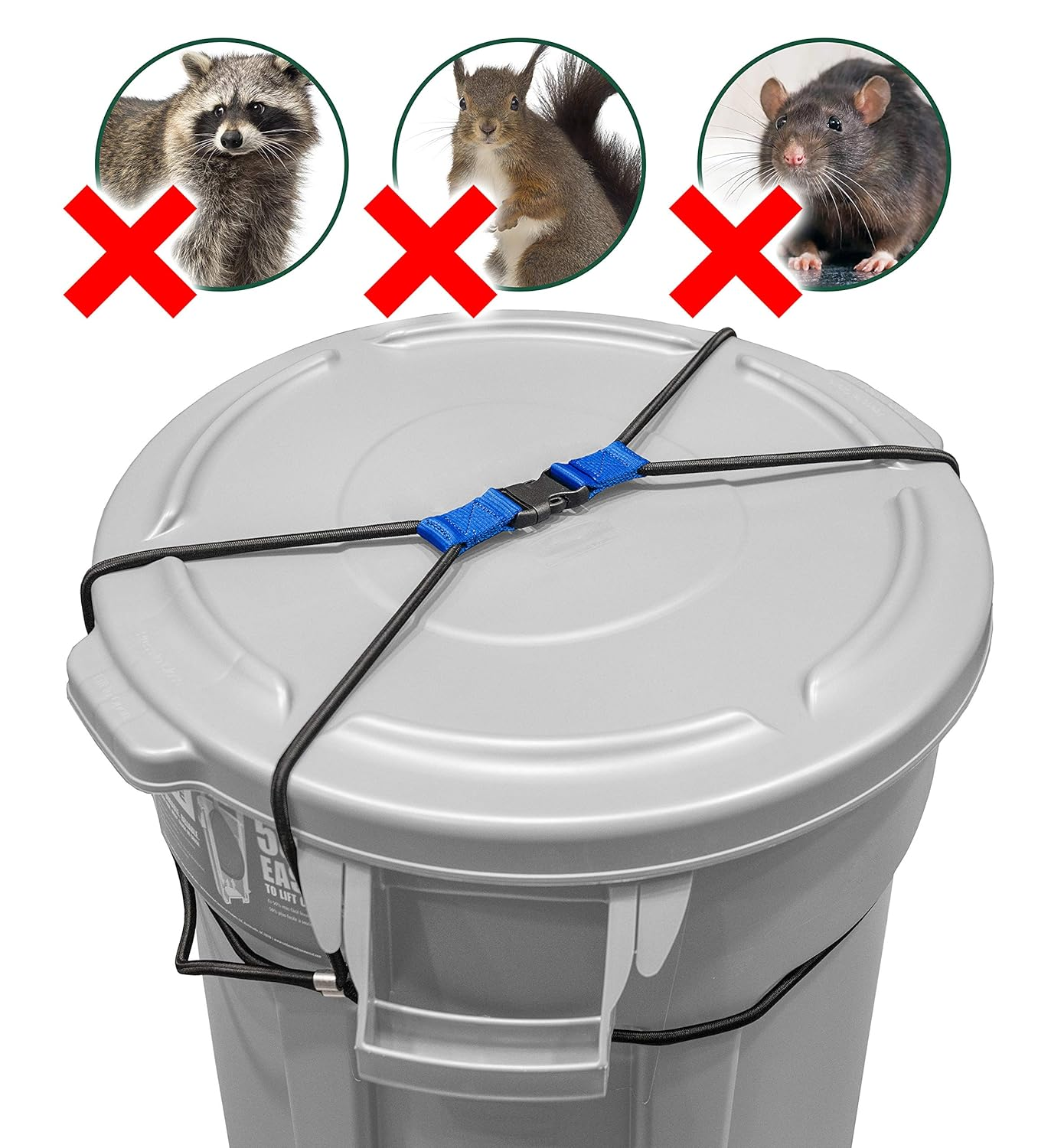 Encased Extra Large Trash Can Lock for Animals/Raccoons, Bungee Cord Heavy Duty Extra Large Outdoor Garbage Lid Lock (Fits 50-96 Gallon Trash Can) image number 3