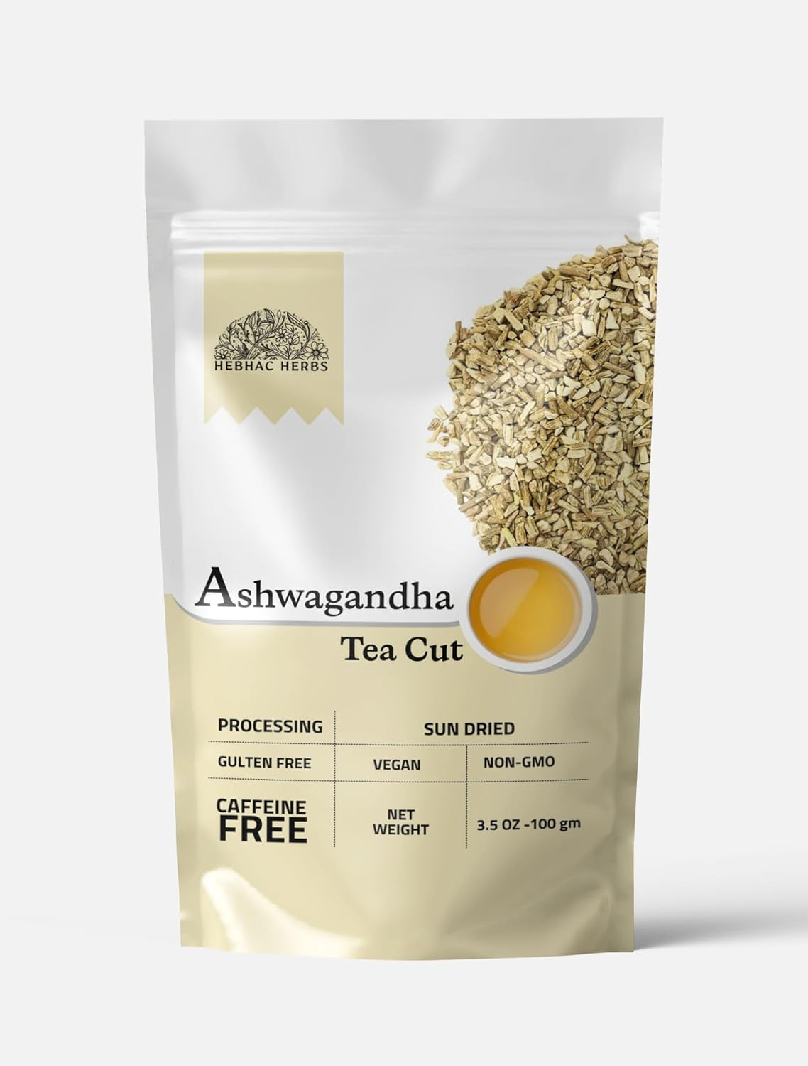 Ashwagandha Root Loose Leaf Tea 100 G | Withania Somnifera for Herbal Tea | Naturally Dried Ashwagandha Herb (Indian Ginseng) | Ideal Particle Size for Brewing Tea by Hebhac Herbals image number 2