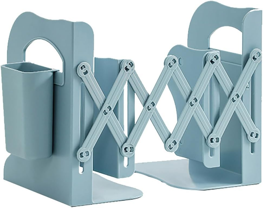 AIMALL Adjustable Desktop Book Stand with Pen Holder, Multi-Functional Expandable Bookshelf, Space-Saving Design, Blue, Pink or White - 17.7"X5.3"X6.9"