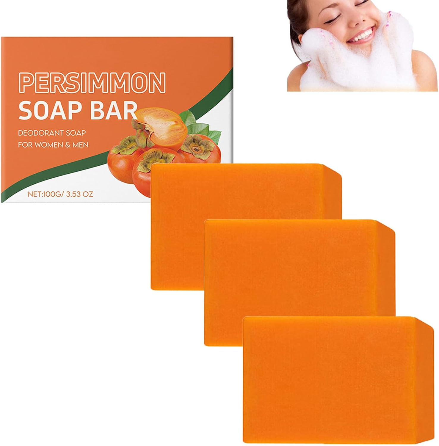 Persimmon Soap Bar for Body Odor Removal, Persimmon for Face and Body Wash, Cleansing and Nourishing Skin, Deodorant Bar Soap for Old People Smell, Deodorant Bath for Women & Men, Refresh Skin (1Pcs)