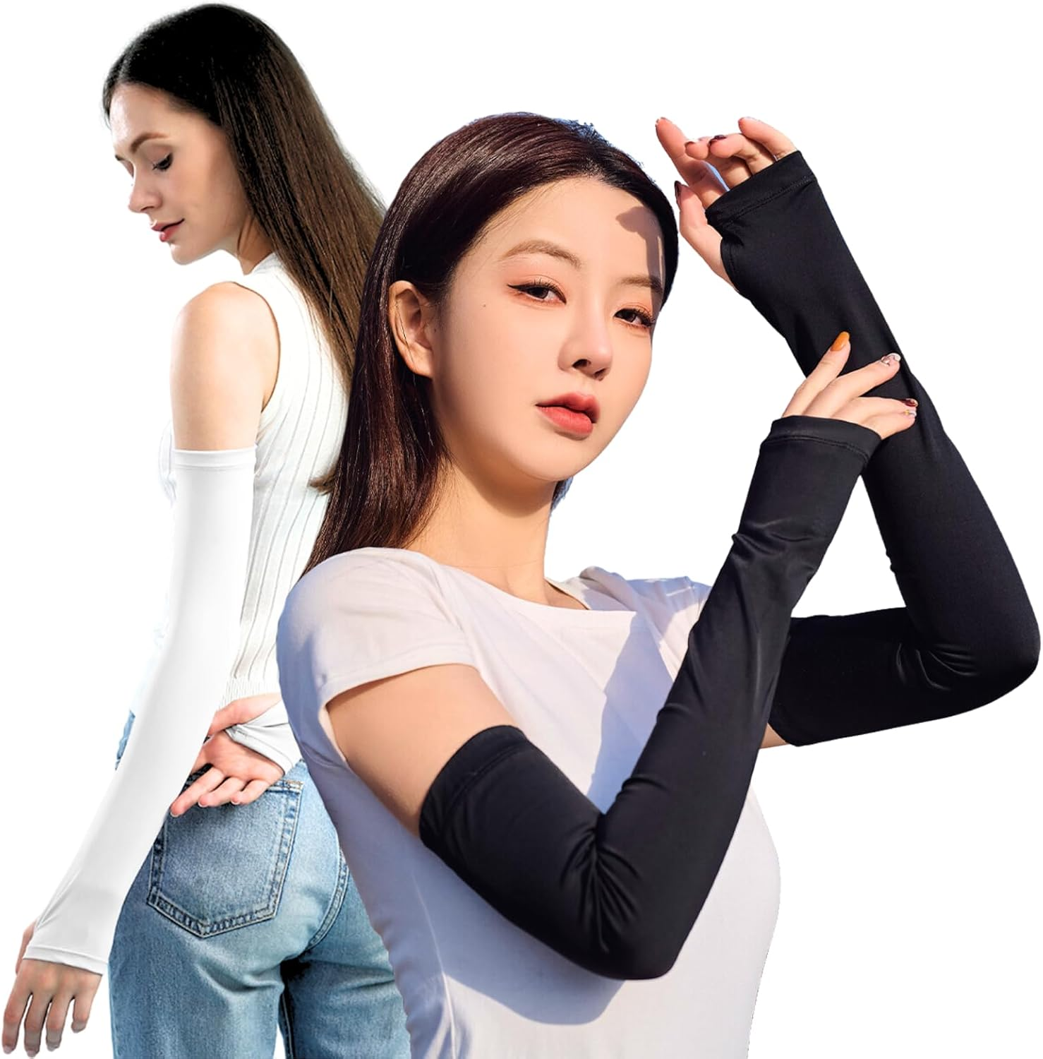 Women Arm Sleeves（2 Pairs） for Sun Protection UPF 50 &ndash; Cooling Compression Cover for Golf, Cycling, Running, Driving, UV Protection Sleeves for Volleyball, Sports & Outdoor Activities