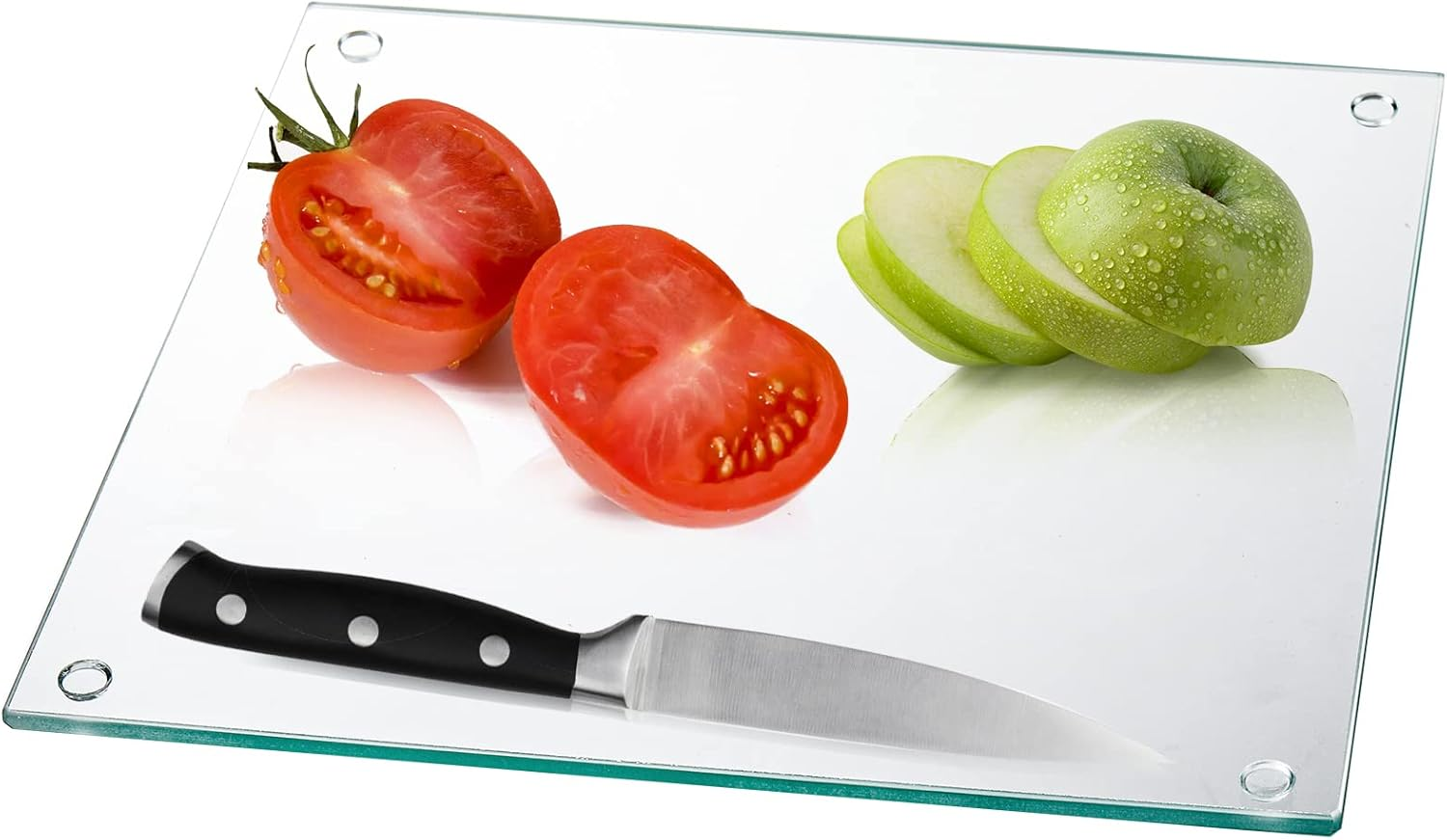 Hacaroa Set of 4 Tempered Glass Cutting Board, 10"X10" Square Chopping Board with Rubber Feet, Non-Slip Glass Tray for Kitchen Countertop, Long Lasting, Shatter-Resistant, Dishwasher Safe, Clear image number 3