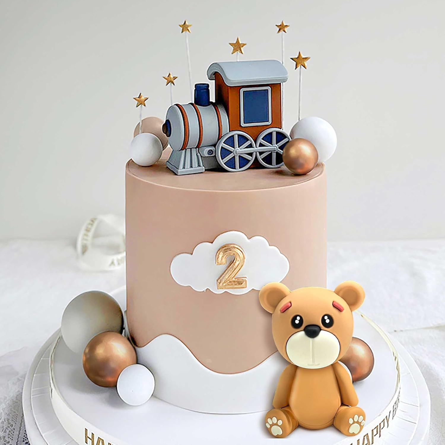 Laventy Bear Cake Decoration Beige Brown Balls Cake Topper Boho Bears Cake Cake Decoration Baby Shower Birthday Cake Decoration - Brown image number 3