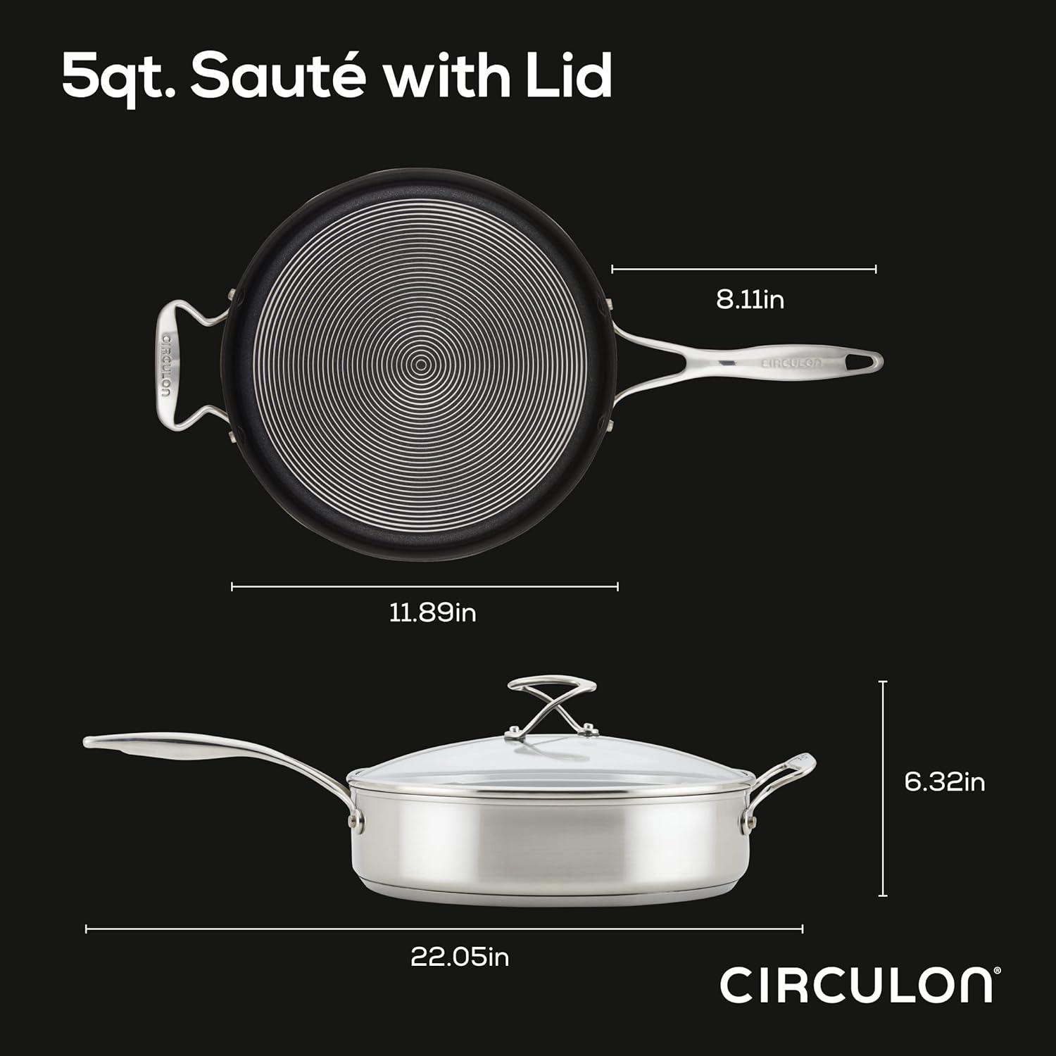 Circulon Stainless Steel Saut&eacute; Pan with Lid and Steelshield Hybrid Stainless and Nonstick Technology, 5 Quart image number 5