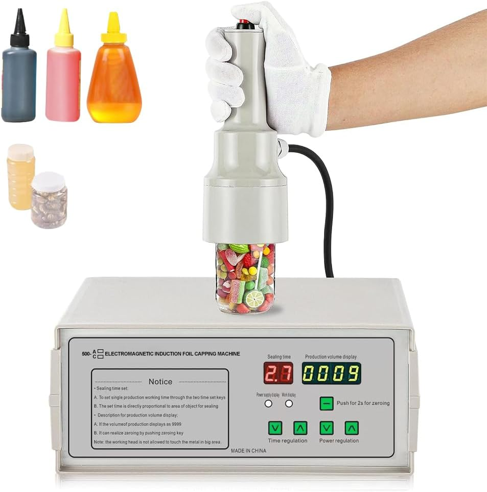 CHAOFLIGHT Induction Sealing Machine, Handheld Electromagnetic Heat Sealer Bottle Cap Diameter 20-85Mm Adjustable Food Sealer Machine for Aluminum Foil for Plastic Bottles Caps (20-85 Mm)